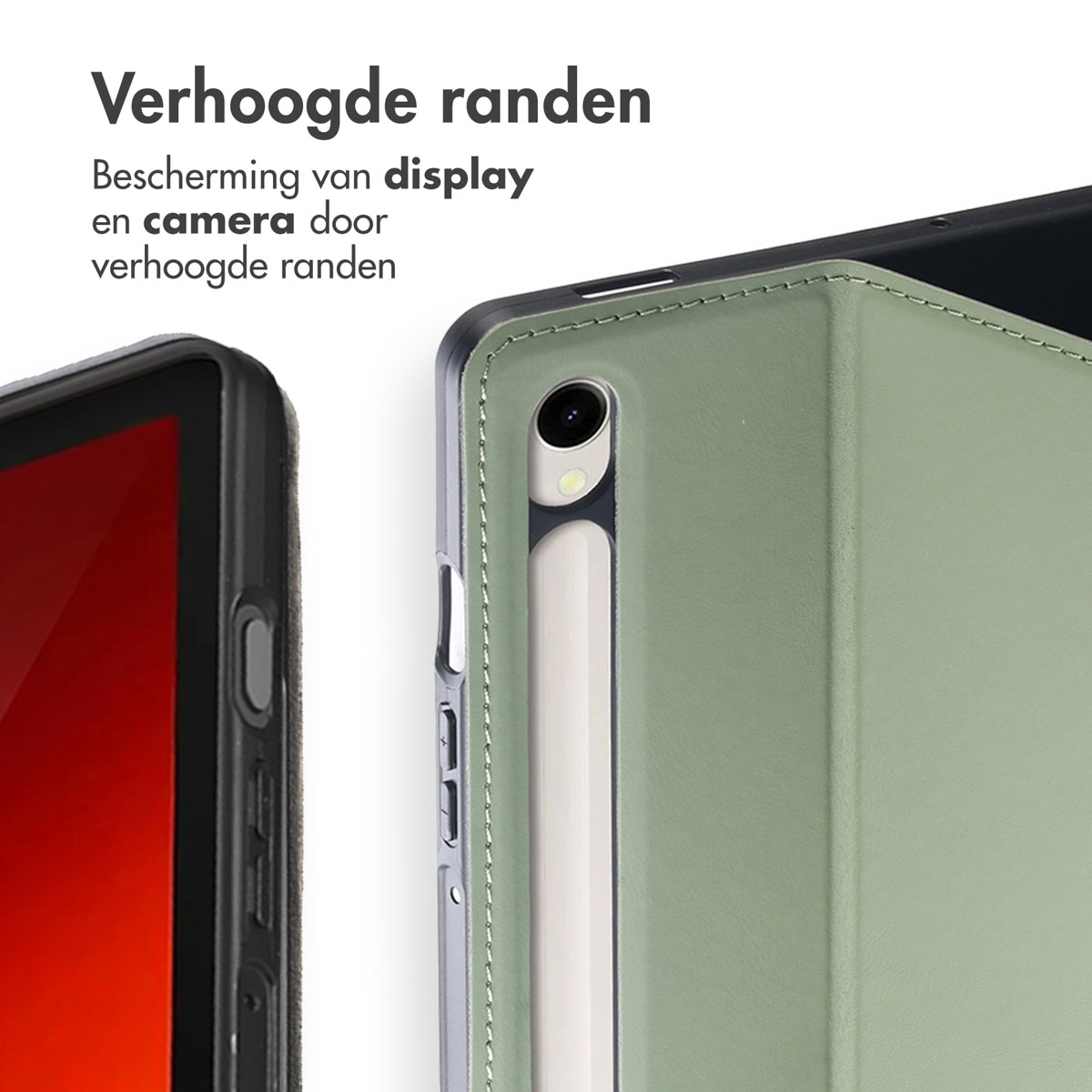 Green tablet case with raised edges and a camera cutout.
