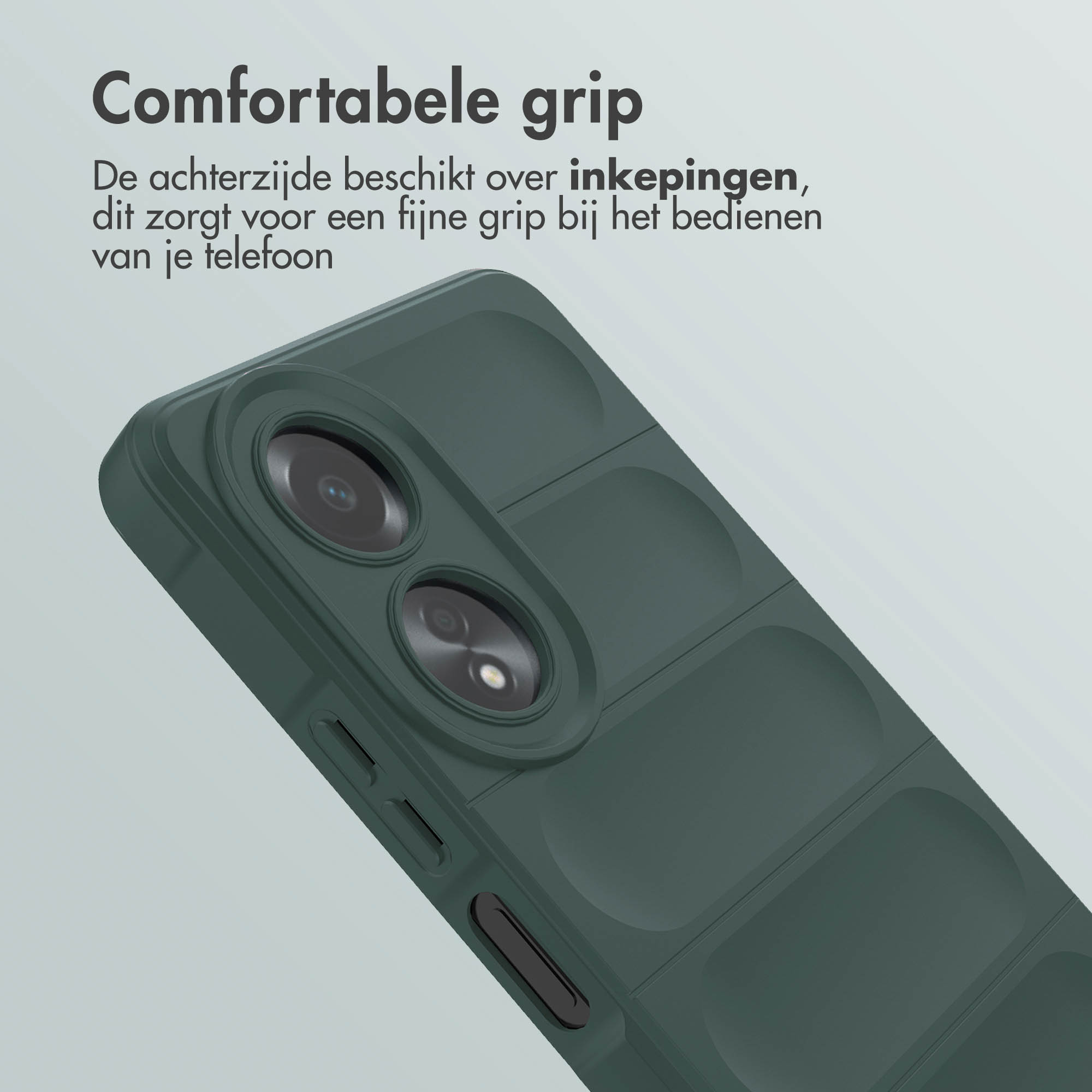 Groene telefoonhoes met telefoon erin, close-up van de camera. Witte achtergrond.