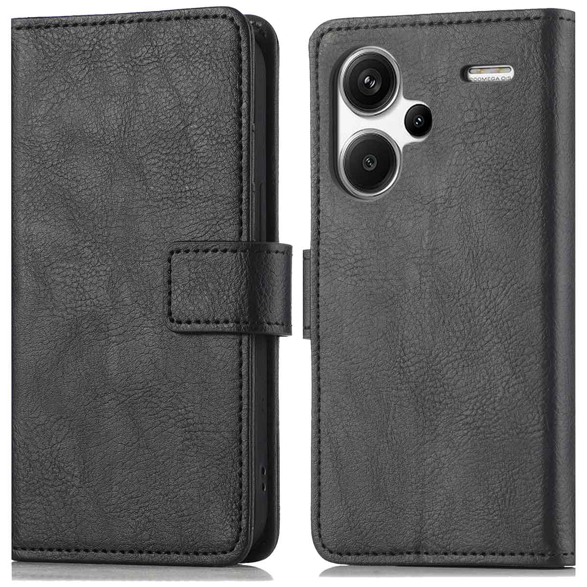 Coque de téléphone noire ouverte, montrant l'intérieur.