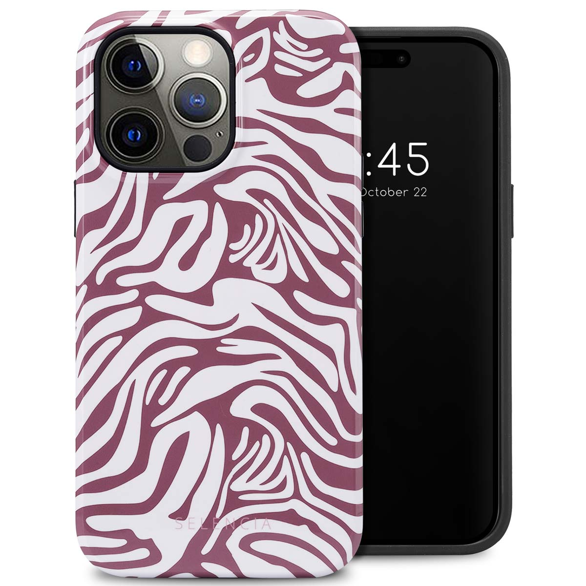 Telefoonhoesje met zebraprint, een telefoon ernaast. Datum 22 oktober op het scherm.