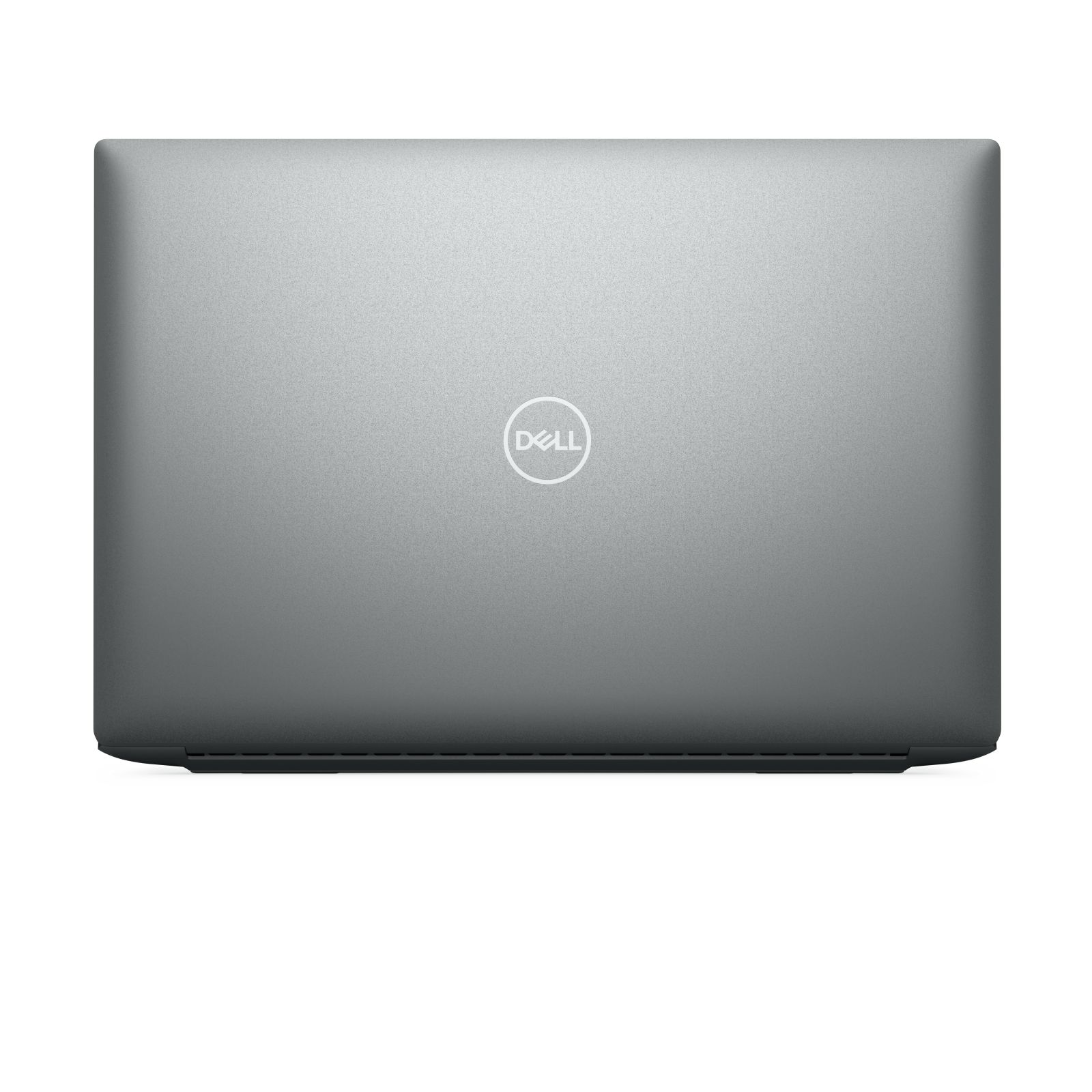 Srebrna pokrywa laptopa z logo Dell pośrodku. Powierzchnia gładka i odblaskowa, na białym tle.