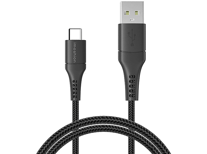 IMOSHION Braided USB-C naar USB kabel, USB-A naar USB-C, 2 m, Schwarz