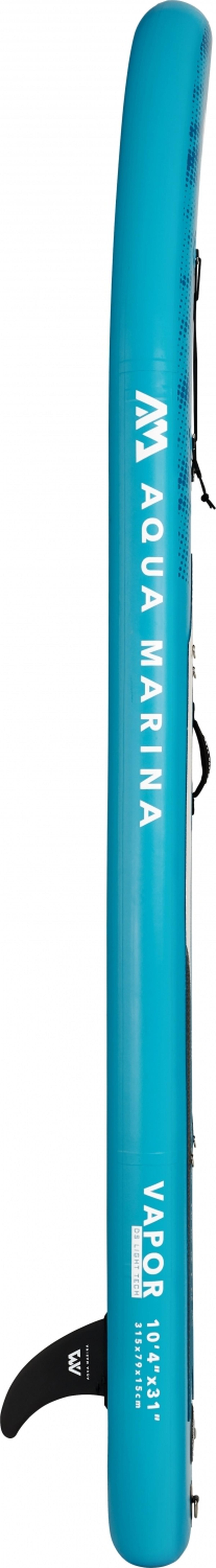 Ein blaues Stand-Up-Paddleboard mit den Wörtern 'AQUA MARINA' und 'VAPOR' auf der Seite.
