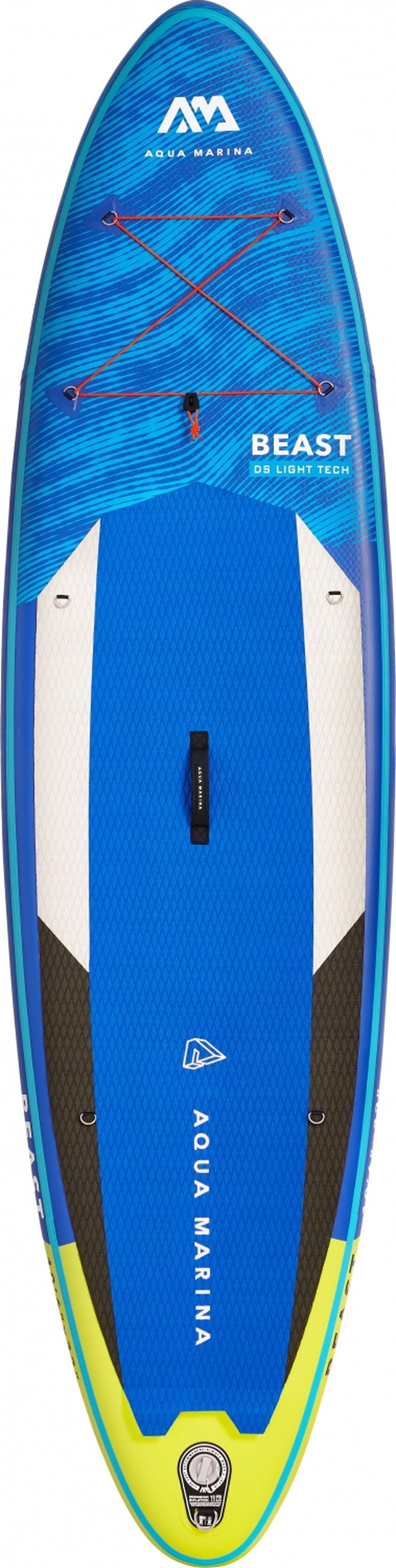 Ein Stand-Up Paddleboard mit blau-weißem Design, mit Aqua Marina Text.