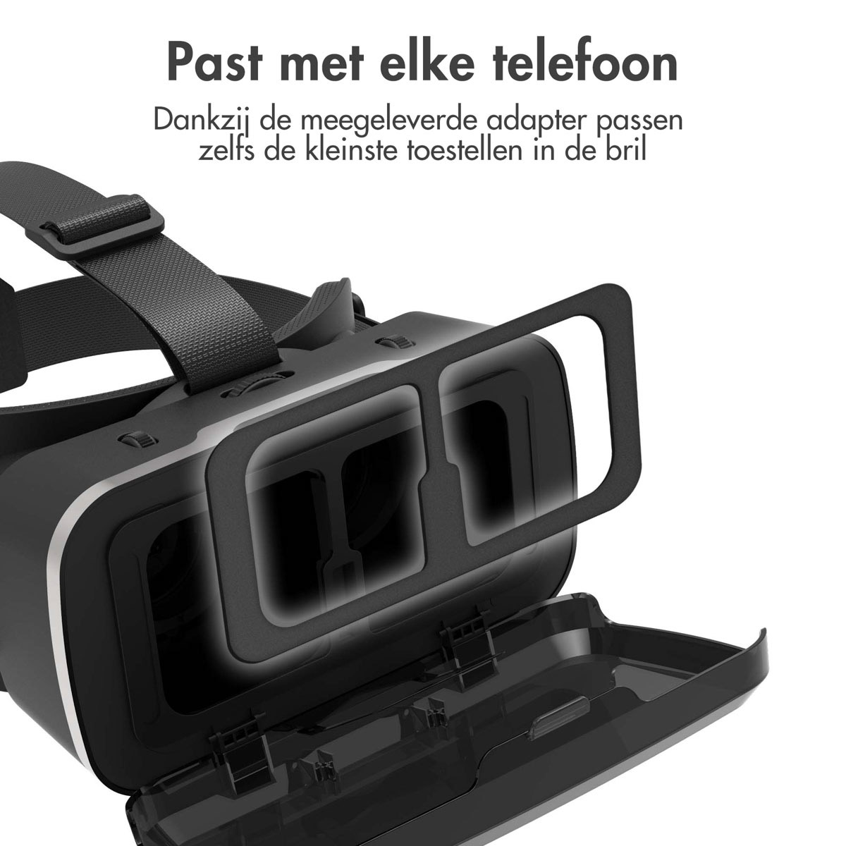 VR headset with open front cover.
