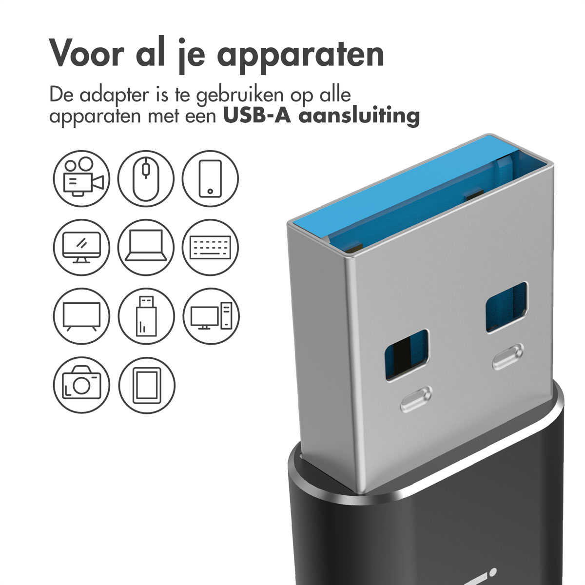 Black and silver USB-A adapter. It has a blue inside. It is on a white background.