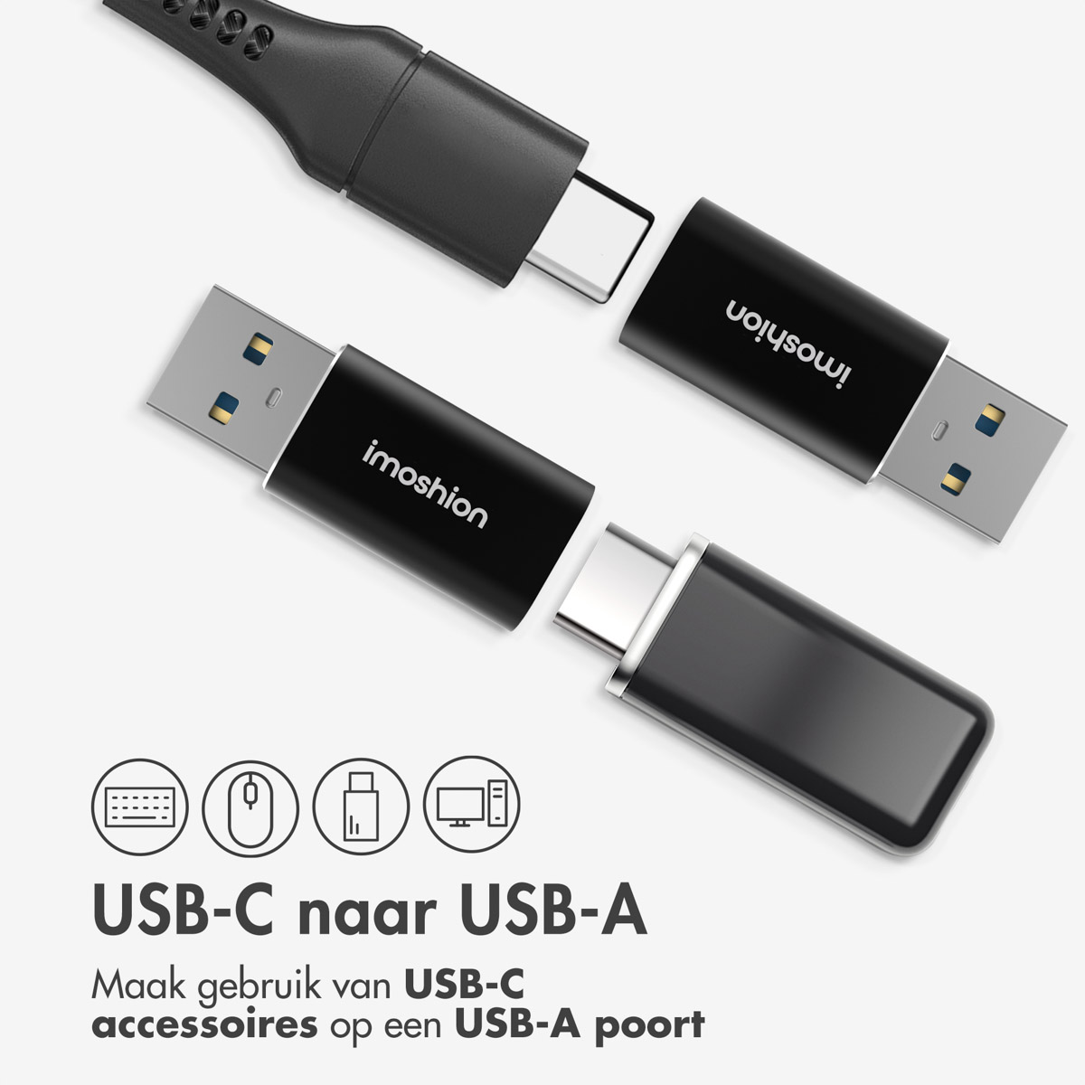 USB-C to USB-A adapters and connectors.