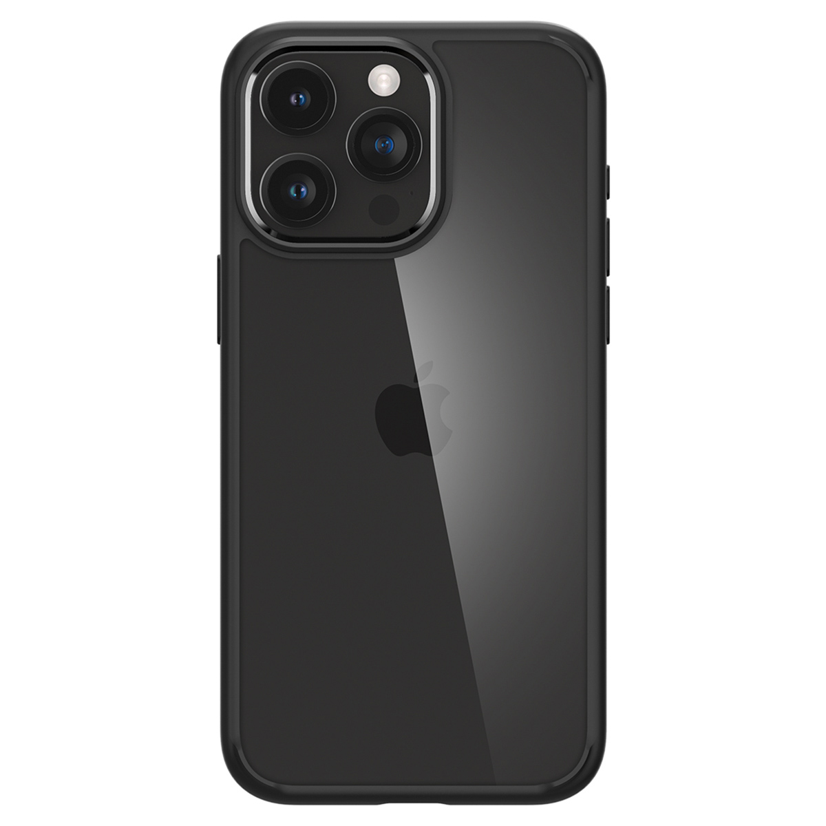 Coque de téléphone noire avec découpe pour l'appareil photo et téléphone.