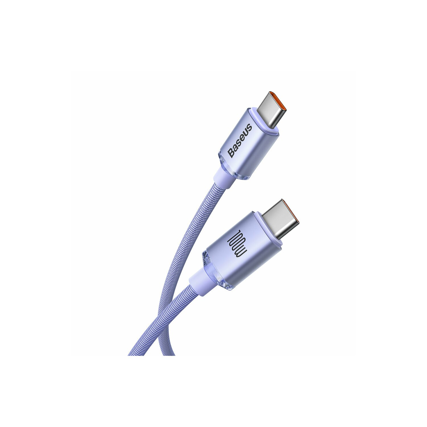 Biały i srebrny kabel USB-C z logo Baseus na białym tle.
