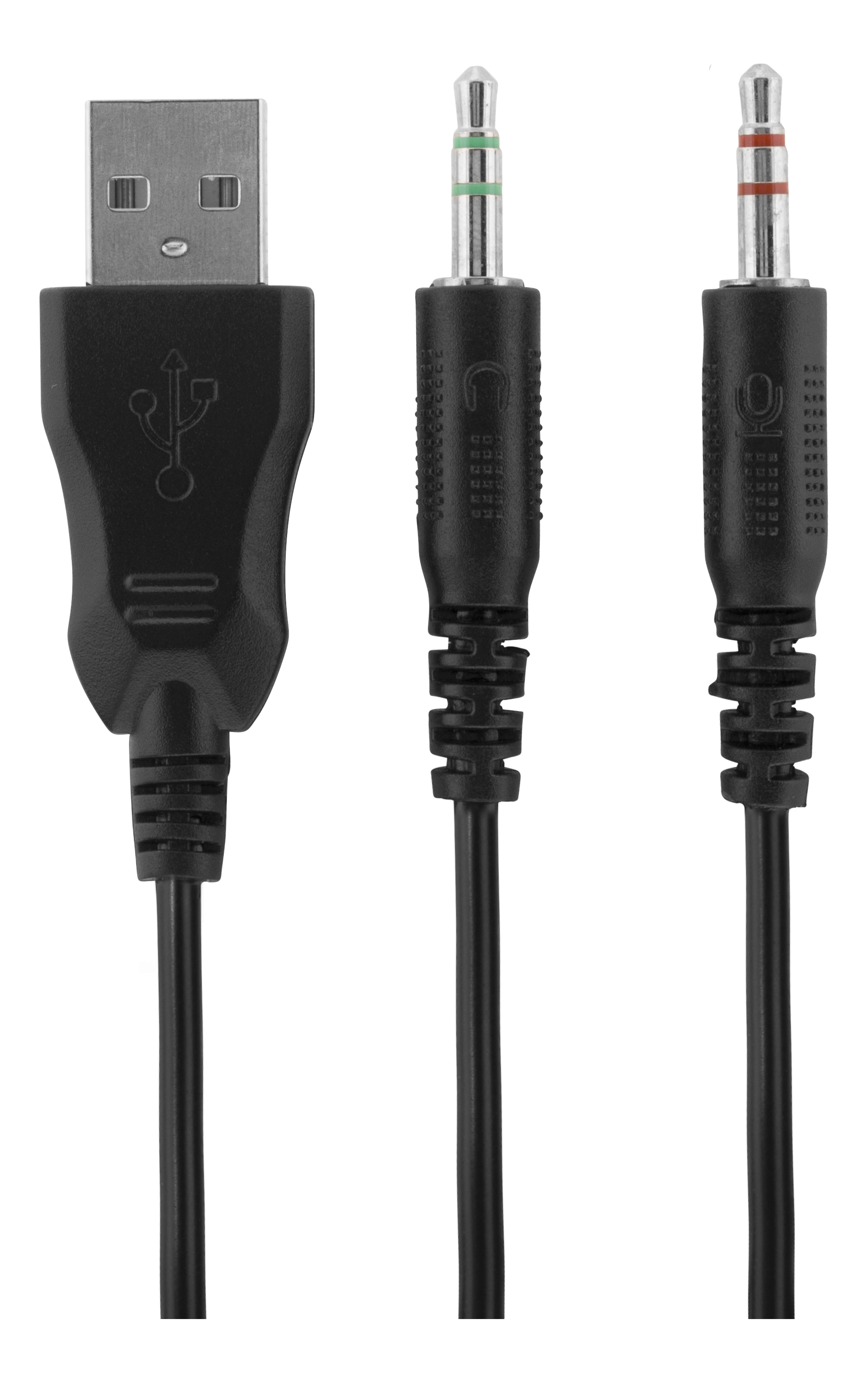 USB-Kabel mit zwei Audioanschlüssen: grün und rot.