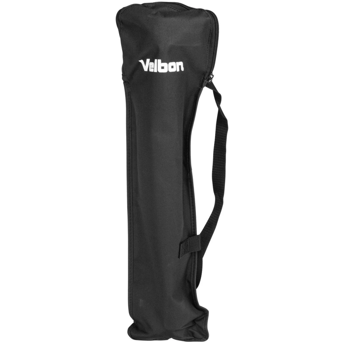 Housse de transport de trépied noire avec 'Velbon' en blanc. Comprend une fermeture éclair et une poignée.