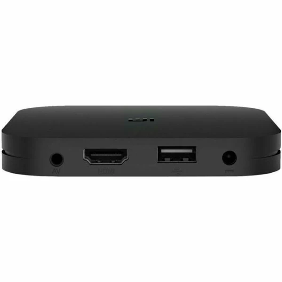 Schwarzer Media Player mit HDMI, USB und anderen Anschlüssen, Draufsicht.