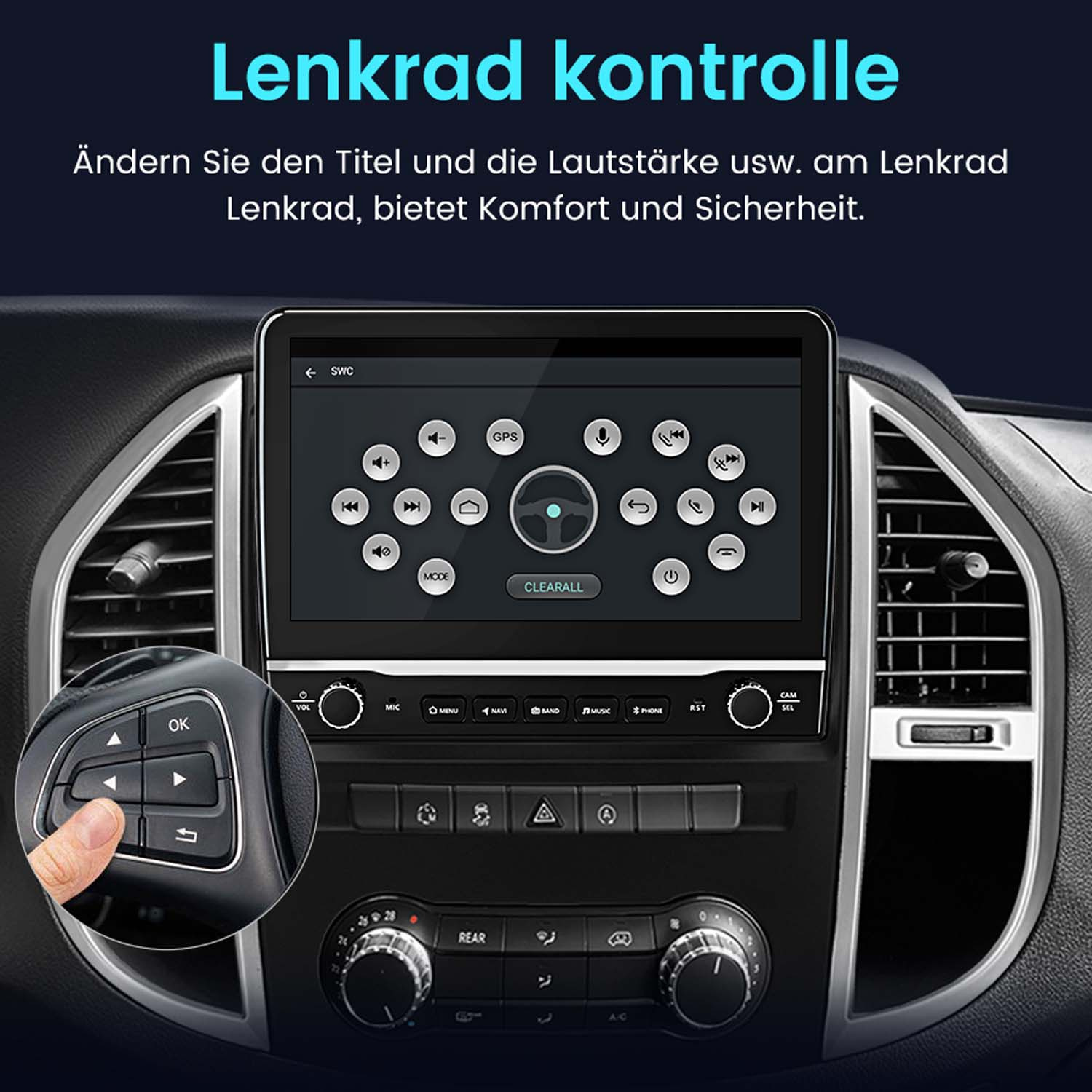 Auto-Armaturenbrett mit Touchscreen-Display. Lenkradsteuerung.