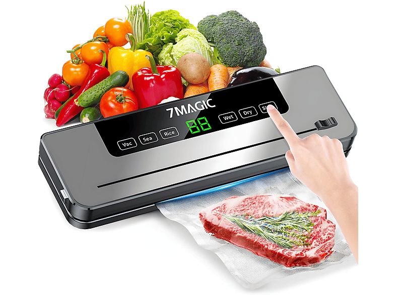7MAGIC Vakuumierer 6 in 1 Vakuumiergerät Folienschweißgerät für Sous Vide Kochen Vakuumierer silber