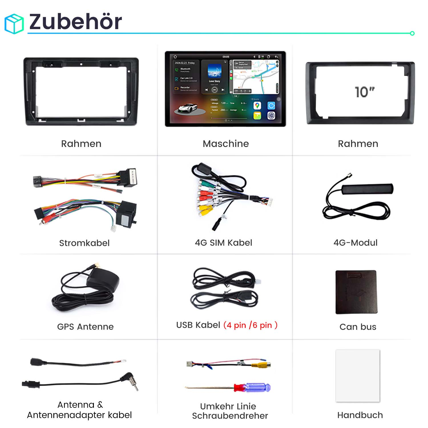 Autoradio-Zubehör: Rahmen, Maschine, Kabel, GPS-Antenne, USB und mehr.