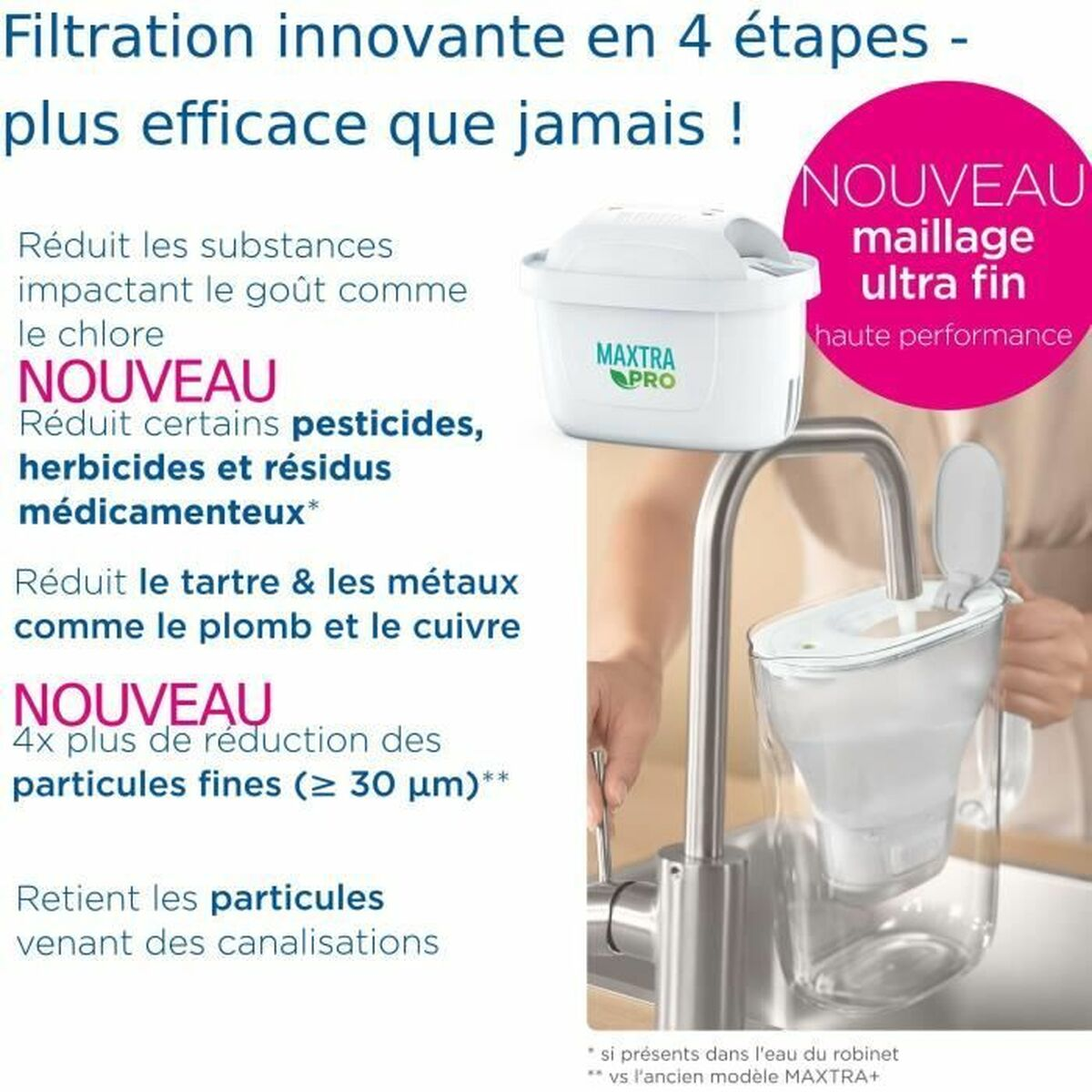 Bild zeigt Wasserfiltersystem mit französischem Text über Filtration und Reinigung.