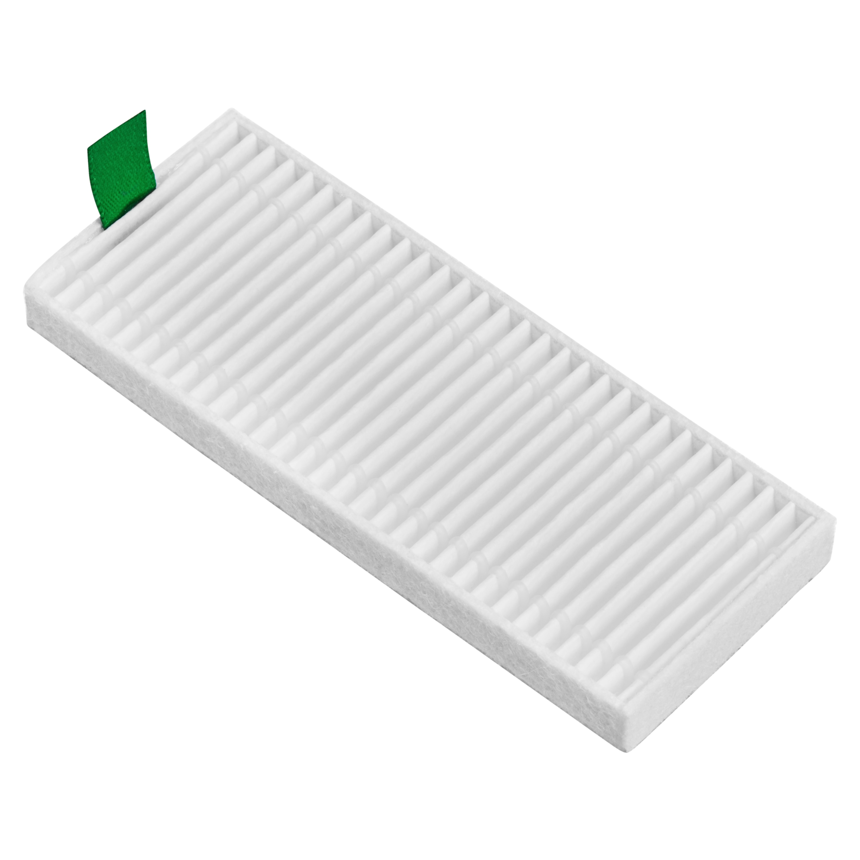 Wit luchtfilter met groene lip op witte achtergrond.