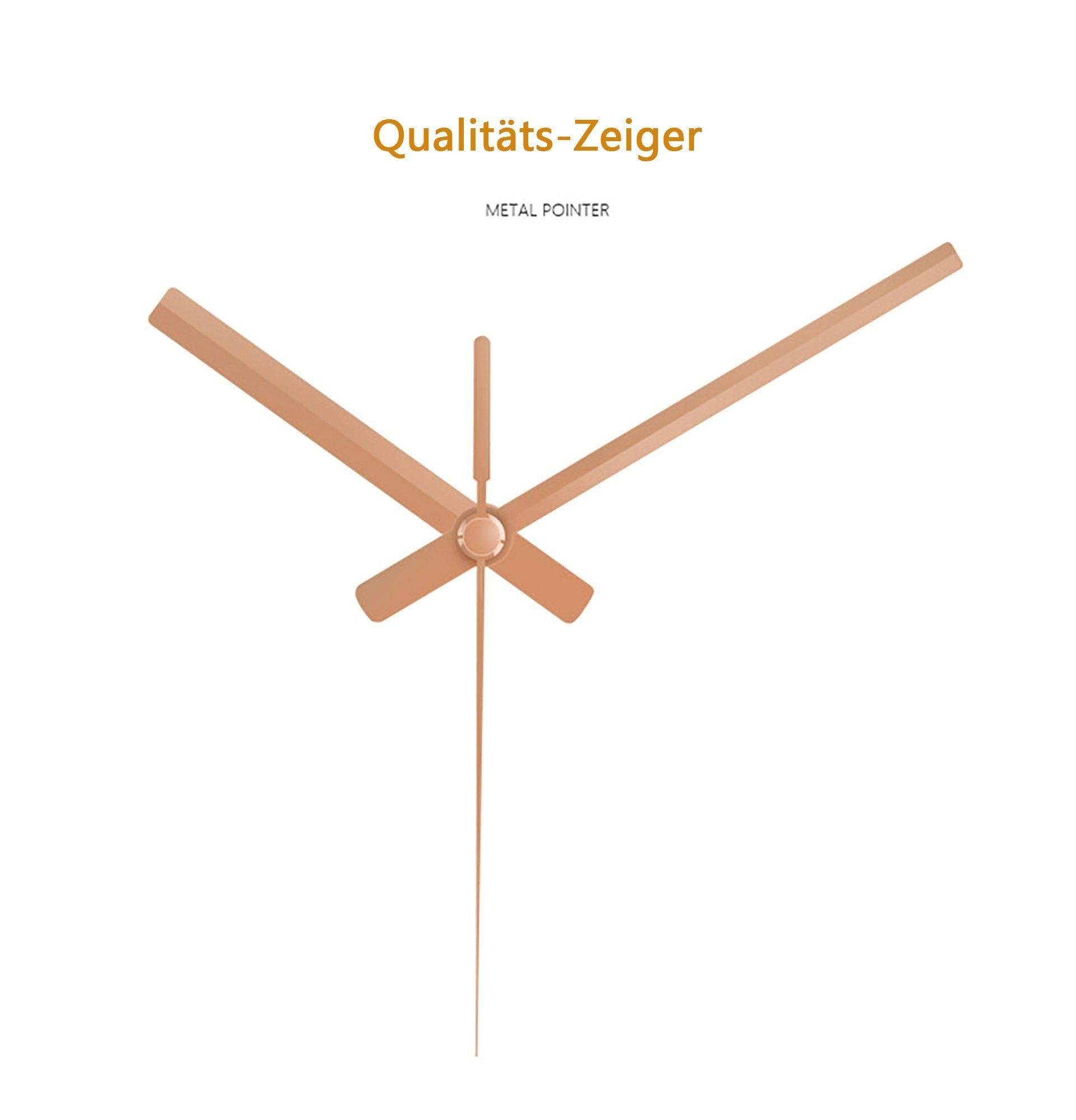 Uhrzeiger in Kupferfarbe, die Zeit anzeigend. Text: 'Qualitäts-Zeiger'.