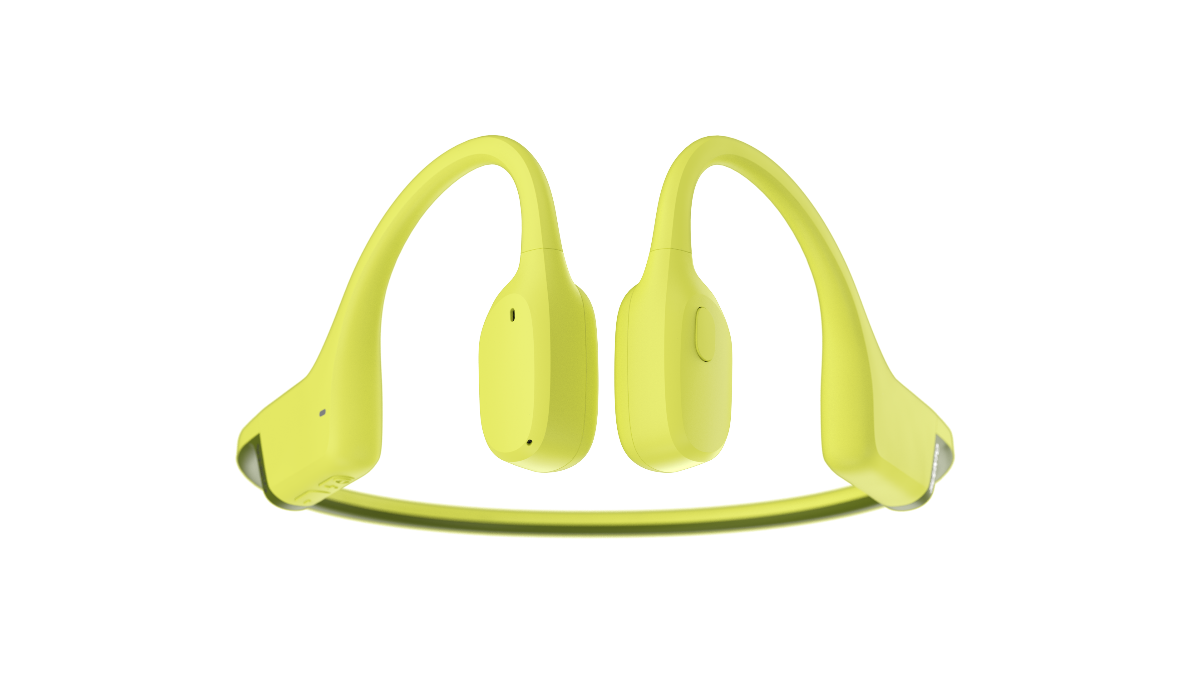 Żółte słuchawki przewodnictwa kostnego. Słuchawki na czarnym tle.