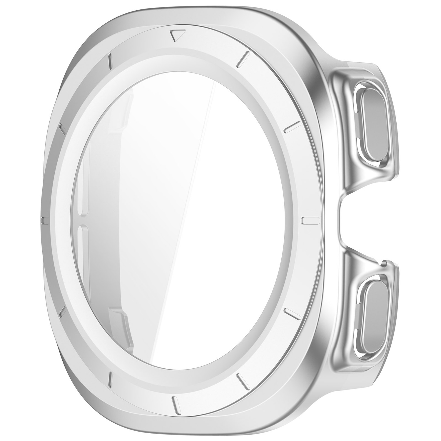 Silbernes Uhrengehäuse. Klare Linse. Kreisförmiges Design. Isoliert.