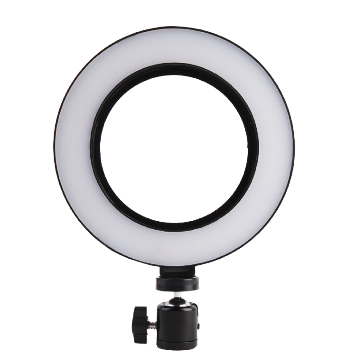 Ringlicht mit weißem Licht. Es ist auf einem schwarzen Ständer montiert.