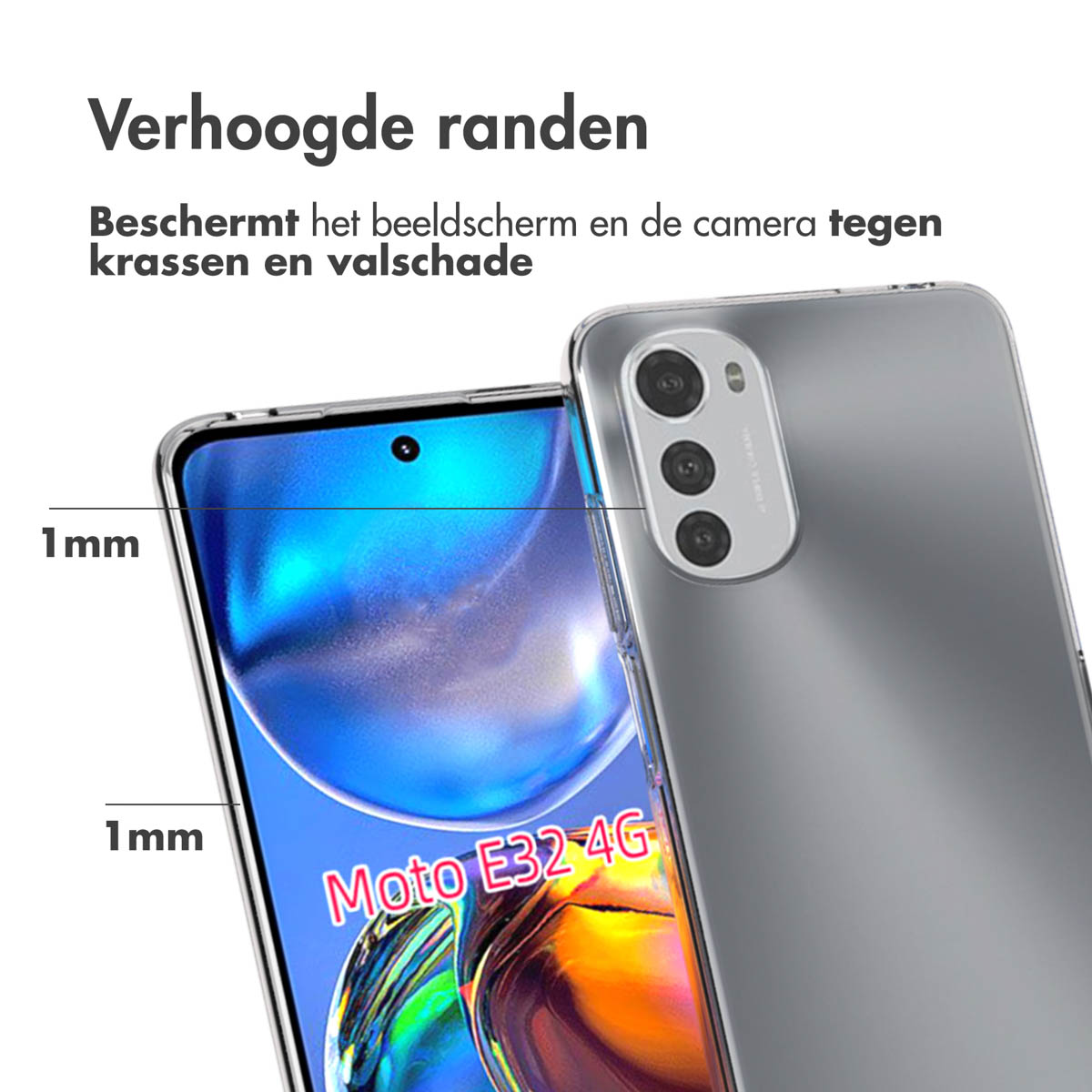 Coque de téléphone et téléphone. Le téléphone affiche l'écran avec texte.