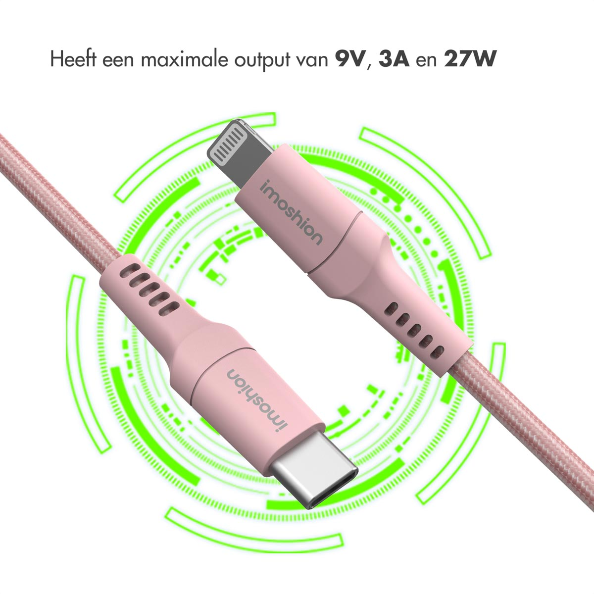 Deux câbles de chargement roses avec connecteurs USB-C.