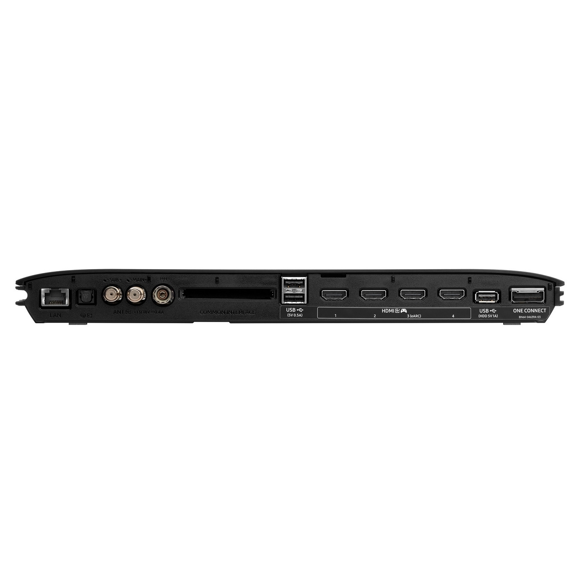 Un dispositivo nero con varie porte e connessioni sul retro. È etichettato 'ONE CONNECT'.