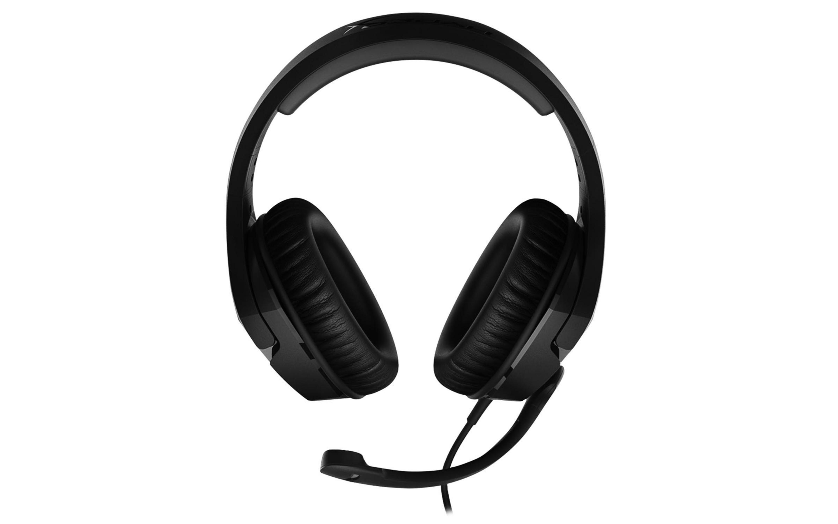 Cuffie da gioco nere con microfono. Cuffie over-ear, con microfono flessibile collegato.