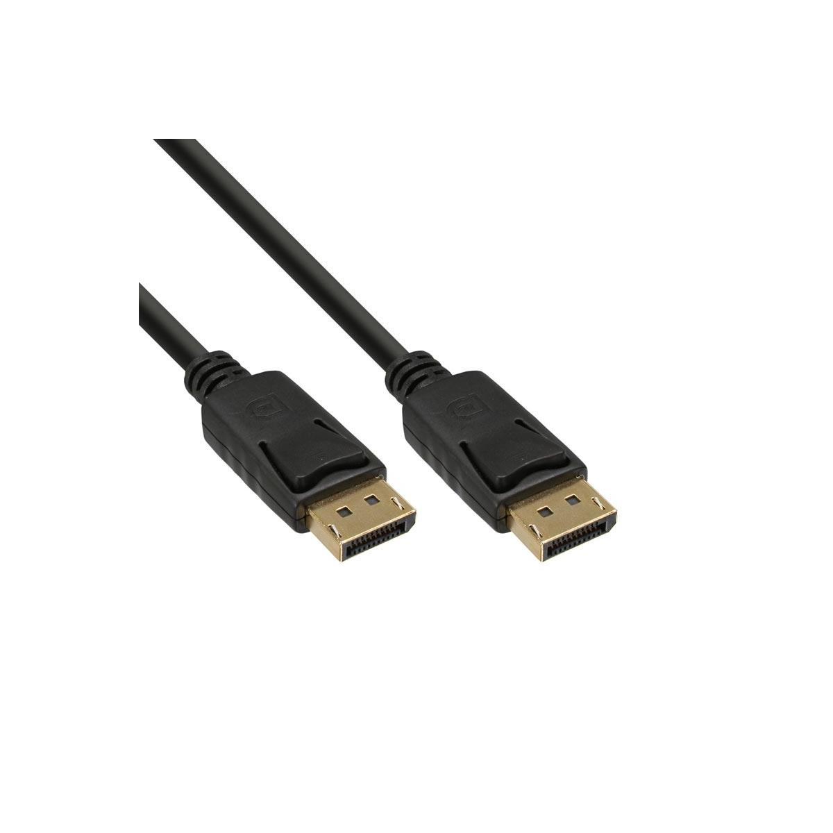 Cavo DisplayPort nero, connettori neri, sfondo bianco.