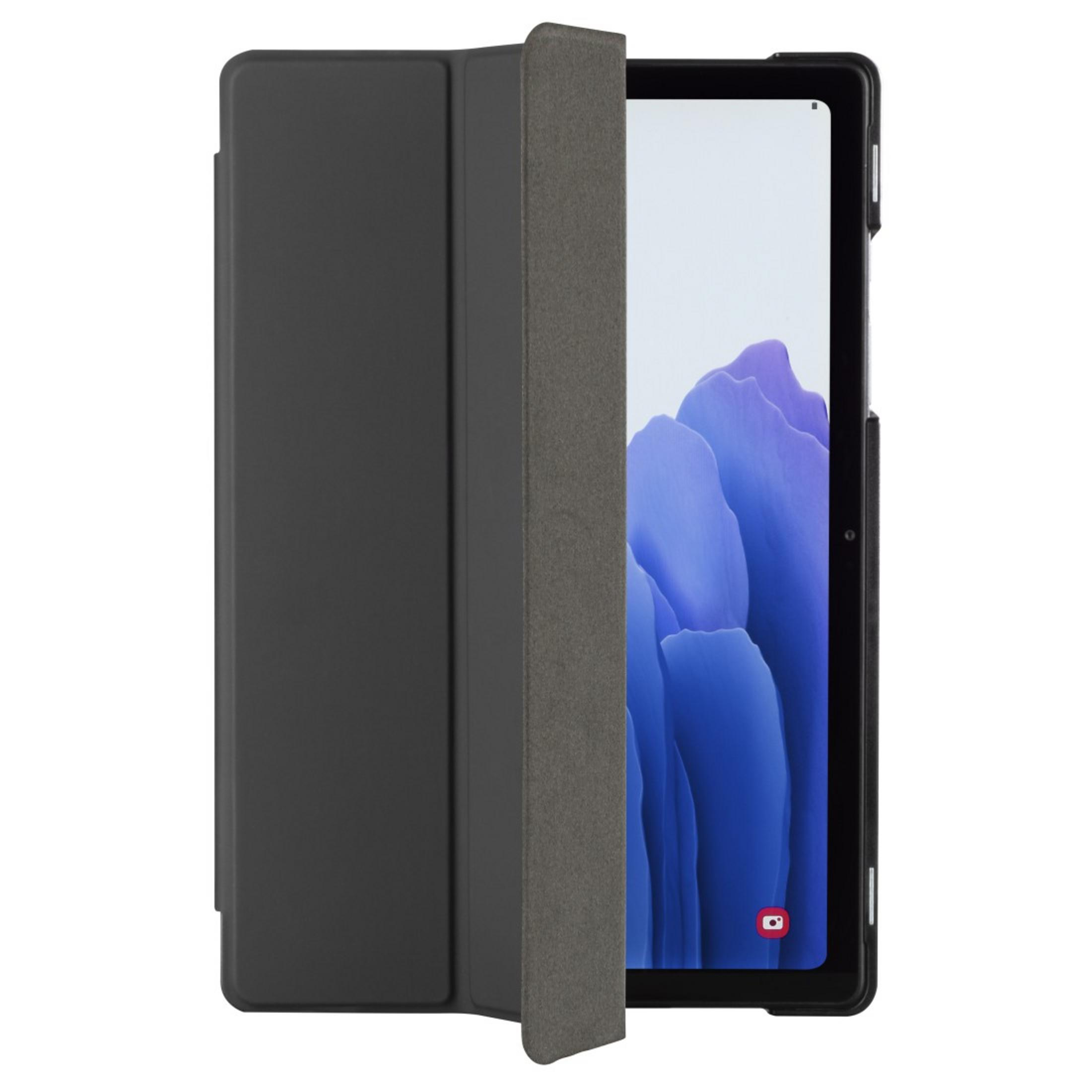 Schwarze Tablettasche, teilweise geöffnet, zeigt einen Tablet-Bildschirm.