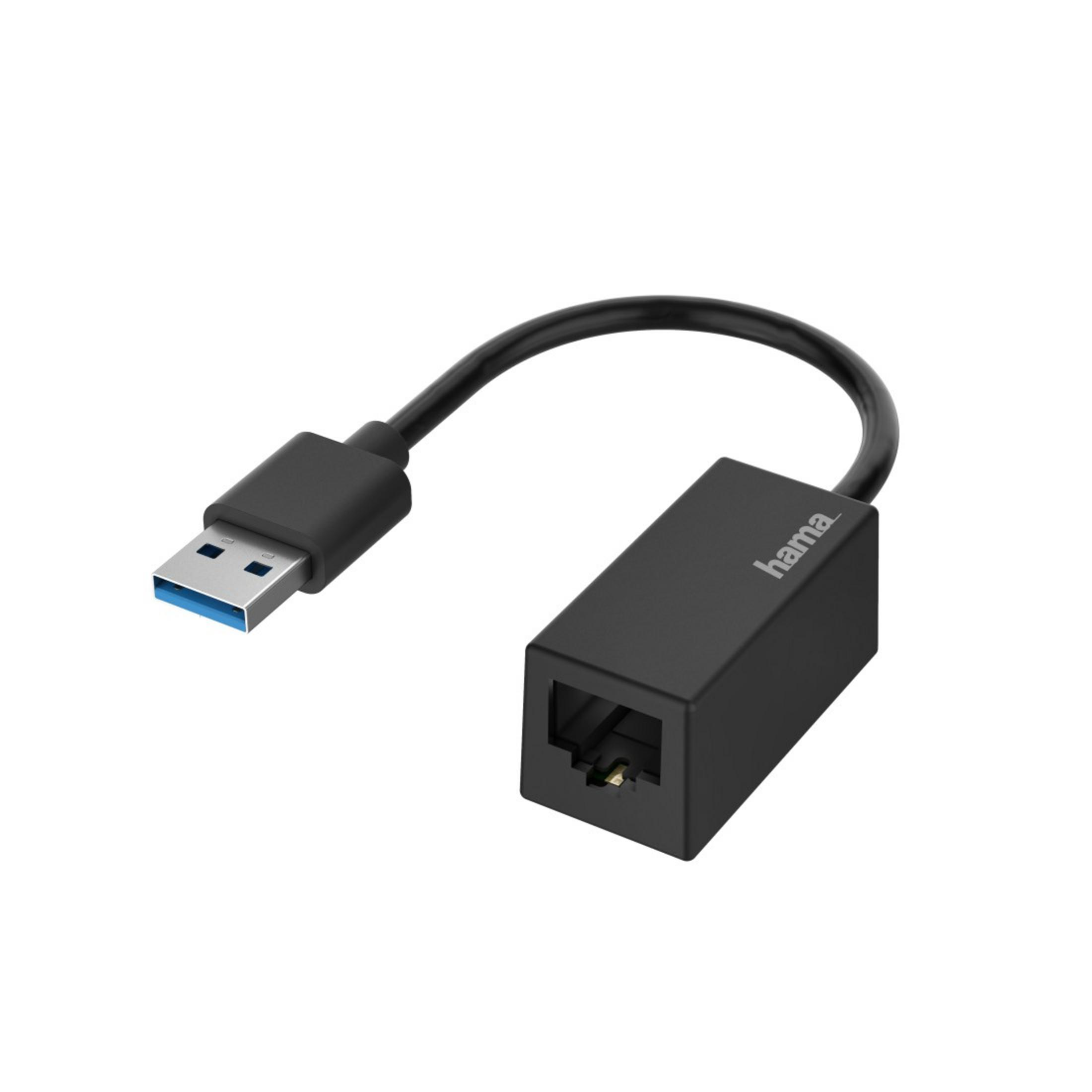 Czarny kabel adaptera USB na Ethernet, z czarnym złączem i wtyczką.
