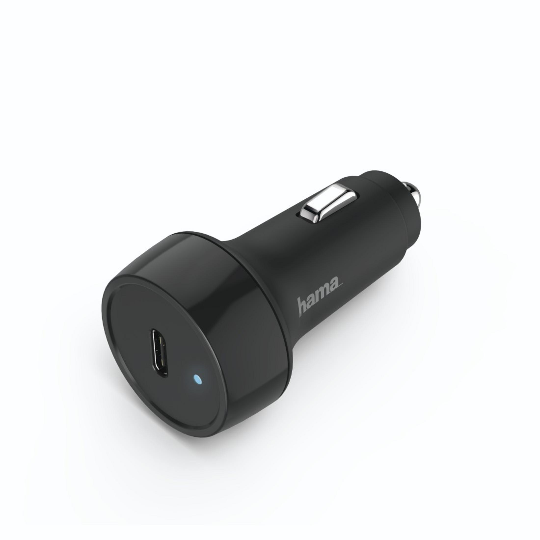 Schwarzes Autoladegerät mit USB-Anschluss auf weißem Hintergrund.