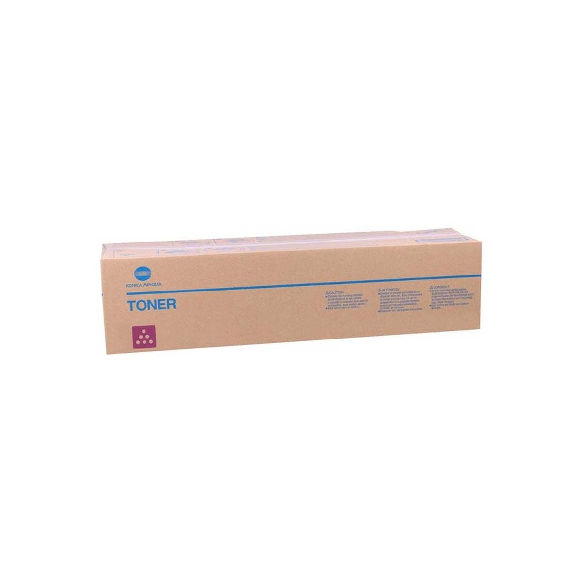 Tonerbox auf weißem Hintergrund. Beige Box mit blauer Schrift.