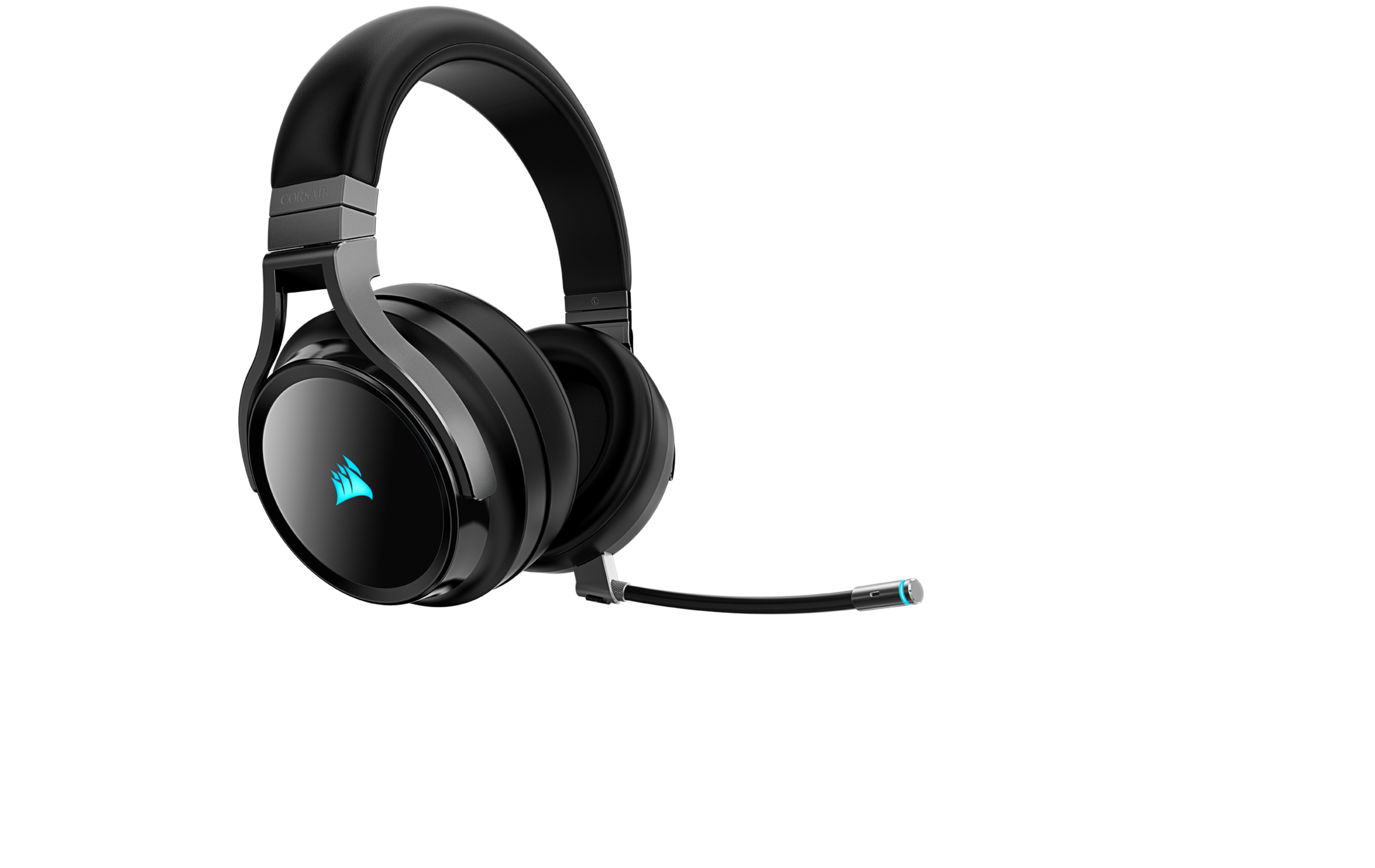 Czarne słuchawki bezprzewodowe z mikrofonem, na białym tle.