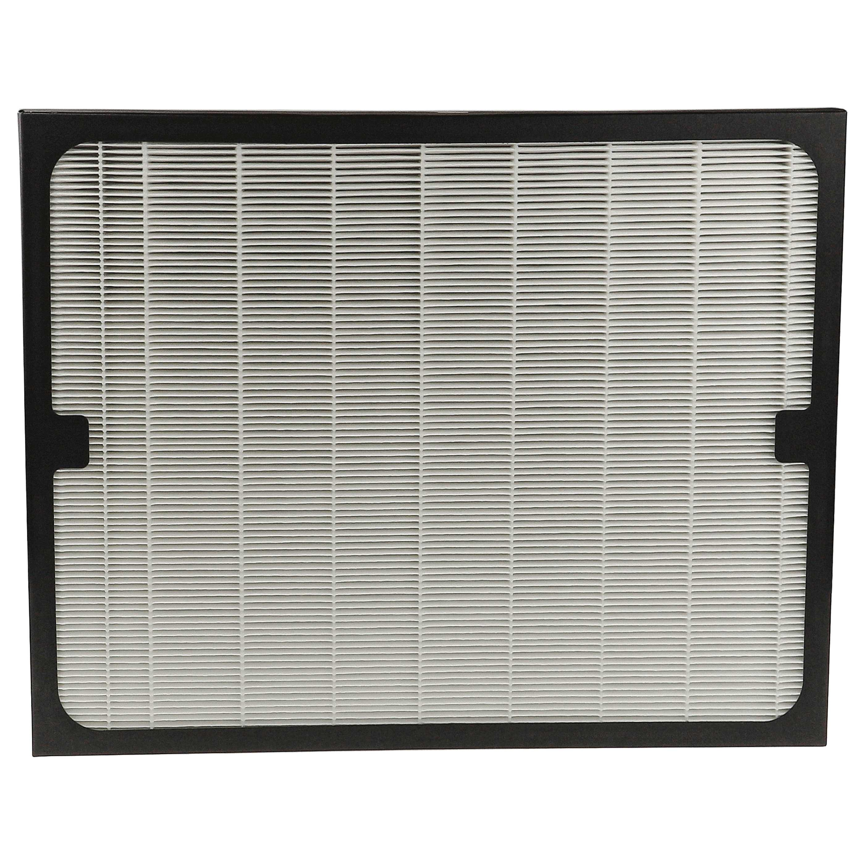 Luftfilter mit schwarzem Rahmen und weißem Filtermaterial. Der Filter hat horizontale Linien, von oben gesehen.