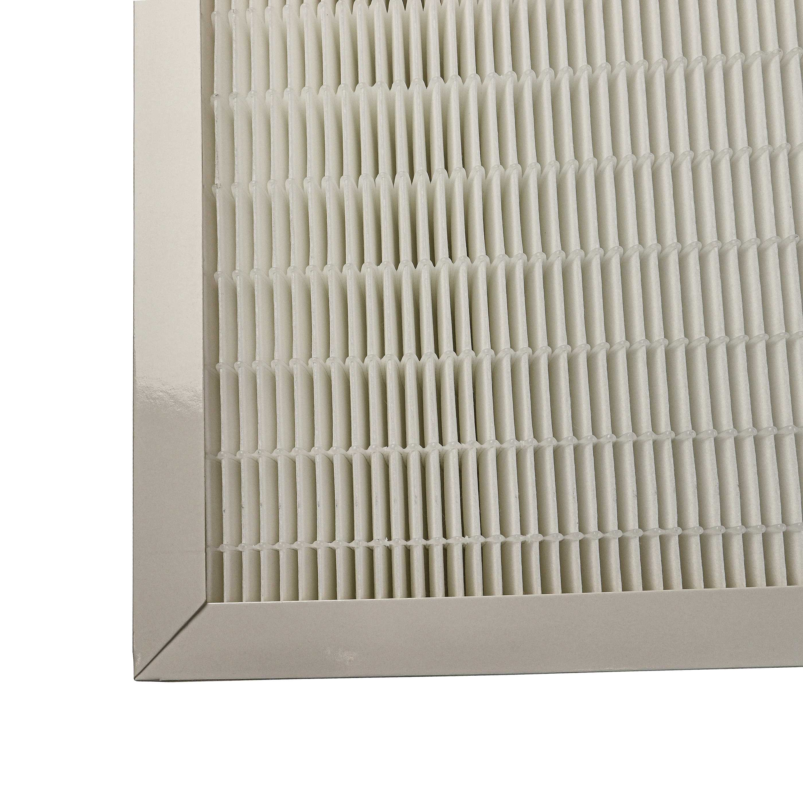 Rechteckiger Luftfilter mit weißem Rahmen und gefaltetem Filtermaterial. Der Filter ist neu und sauber.