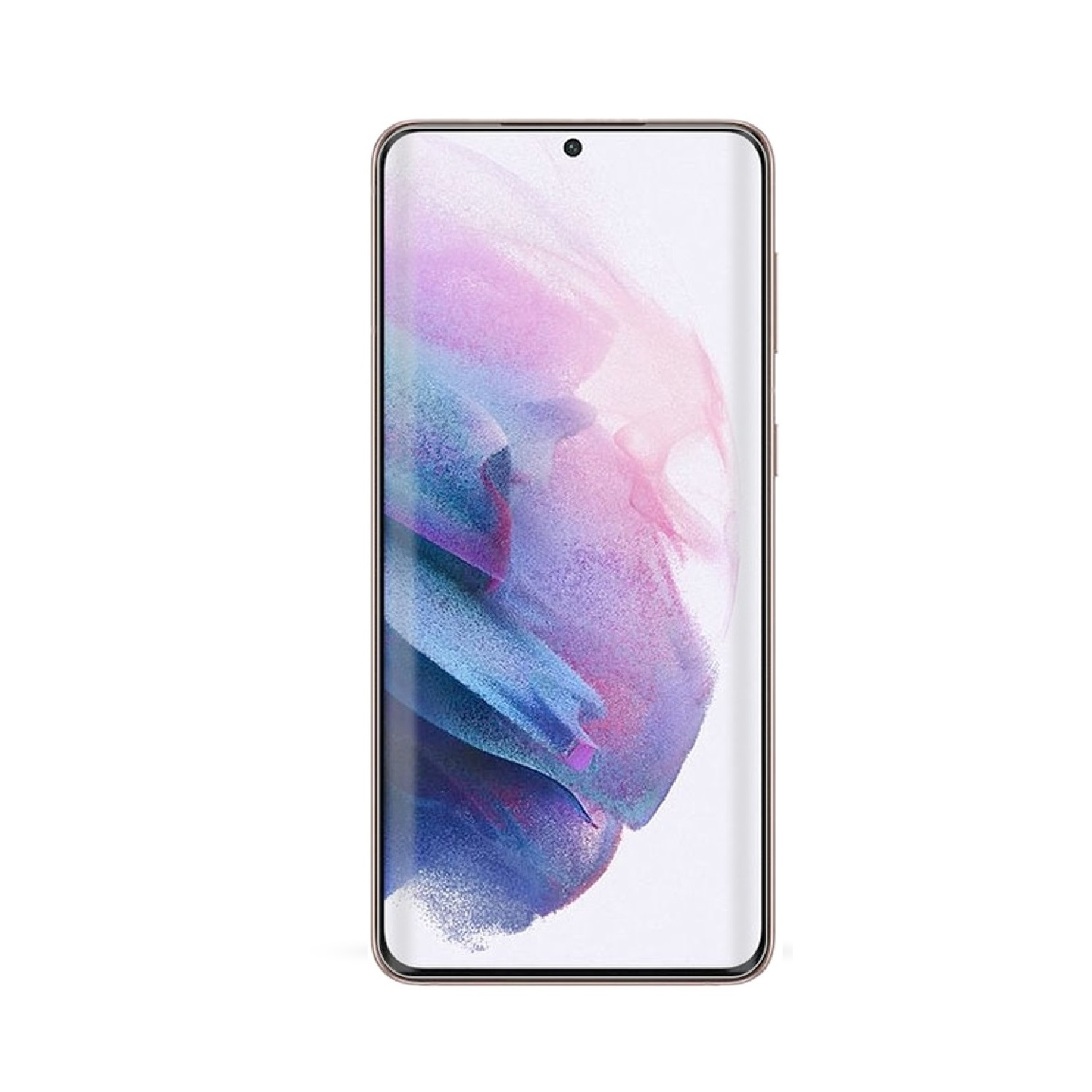 Ein goldfarbenes Smartphone mit einem Bildschirm, der ein farbenfrohes Bild anzeigt.