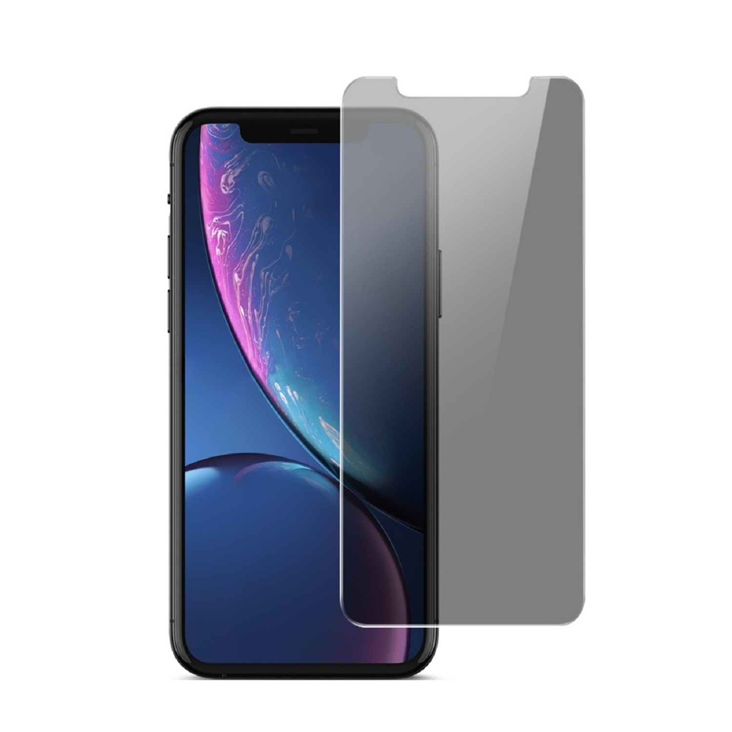 Ein Smartphone mit angebrachter Displayschutzfolie, neben einer grauen Schutzfolie.