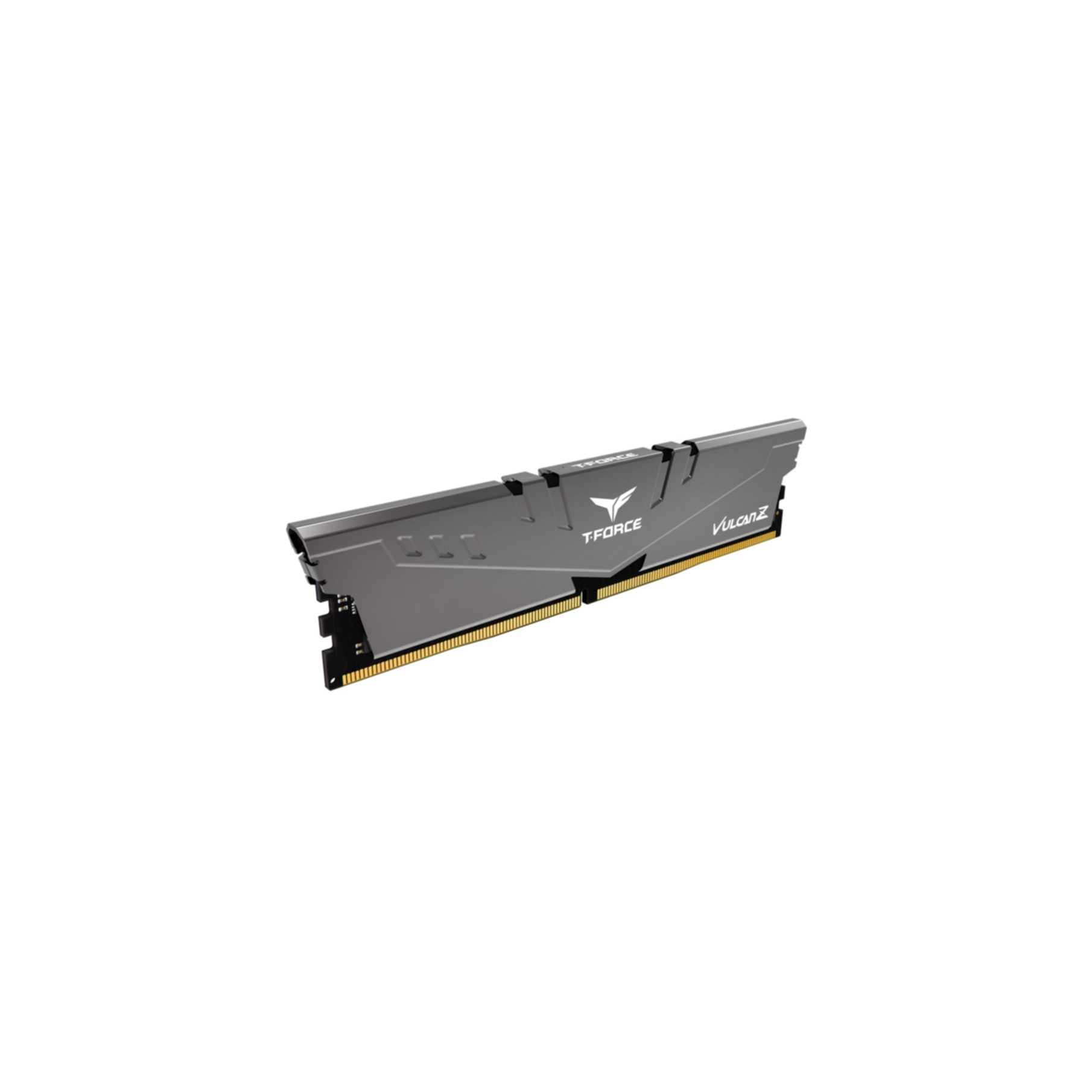 Un singolo stick di memoria RAM grigia, su sfondo bianco.