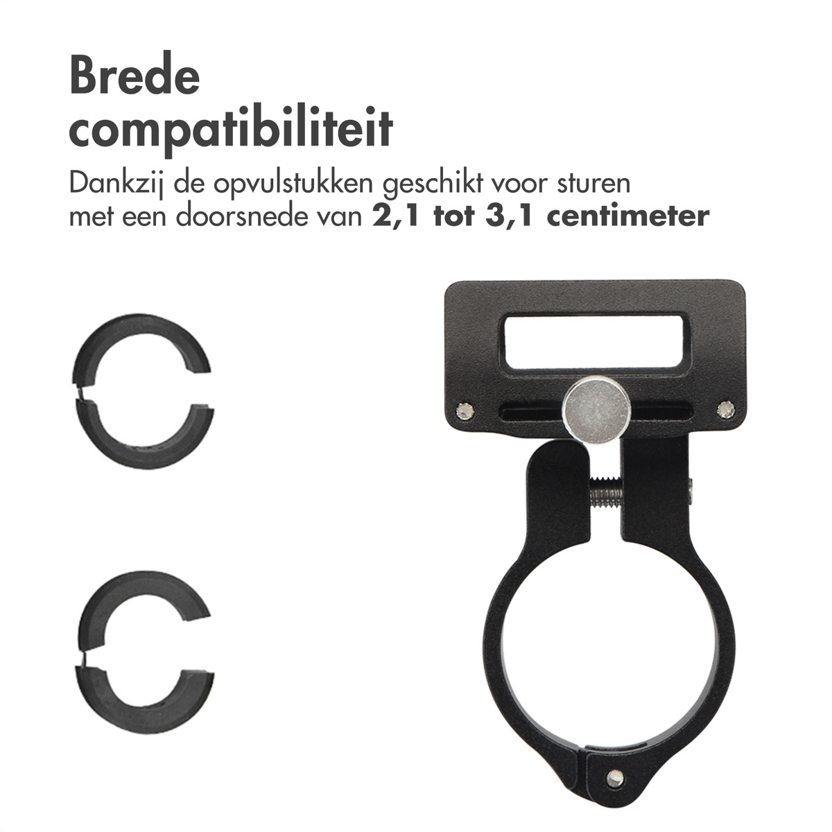 A black phone mount for a bike. Includes two rubber inserts.