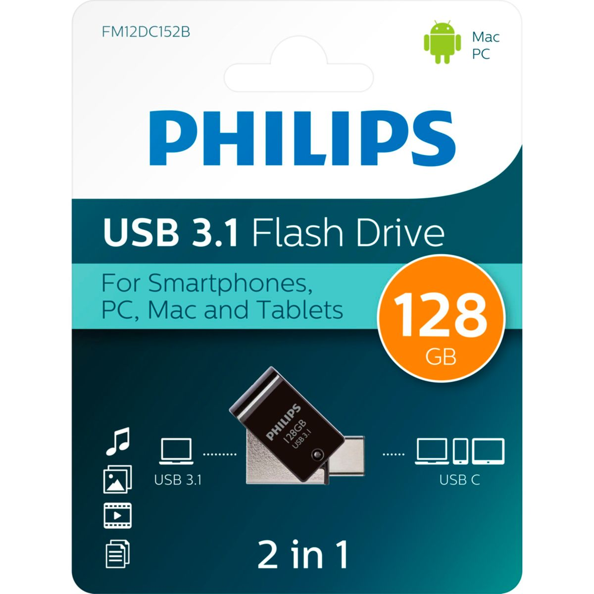 Ein USB-Flash-Laufwerk und seine Verpackung werden gezeigt.