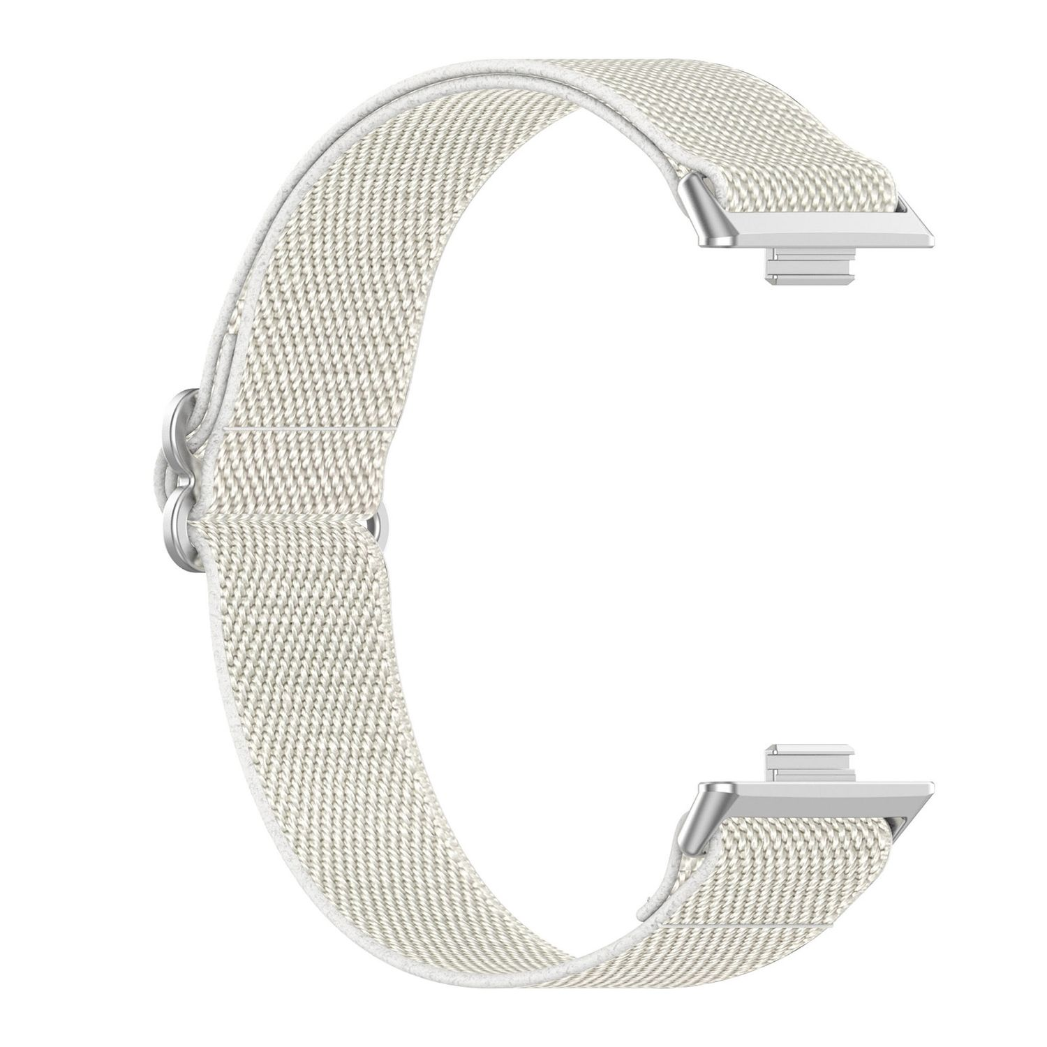 Cremefarbenes Smartwatch-Armband mit Metallverschluss, in C-Form.