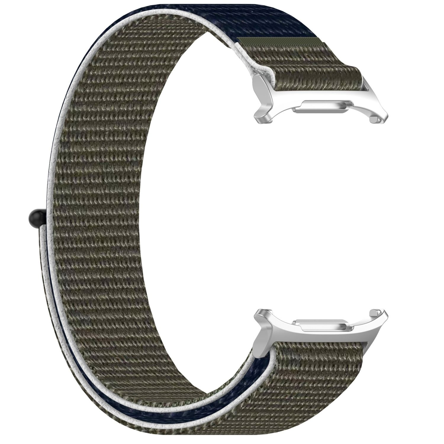 Grünes und blaues Uhrenarmband mit Metallschnalle.