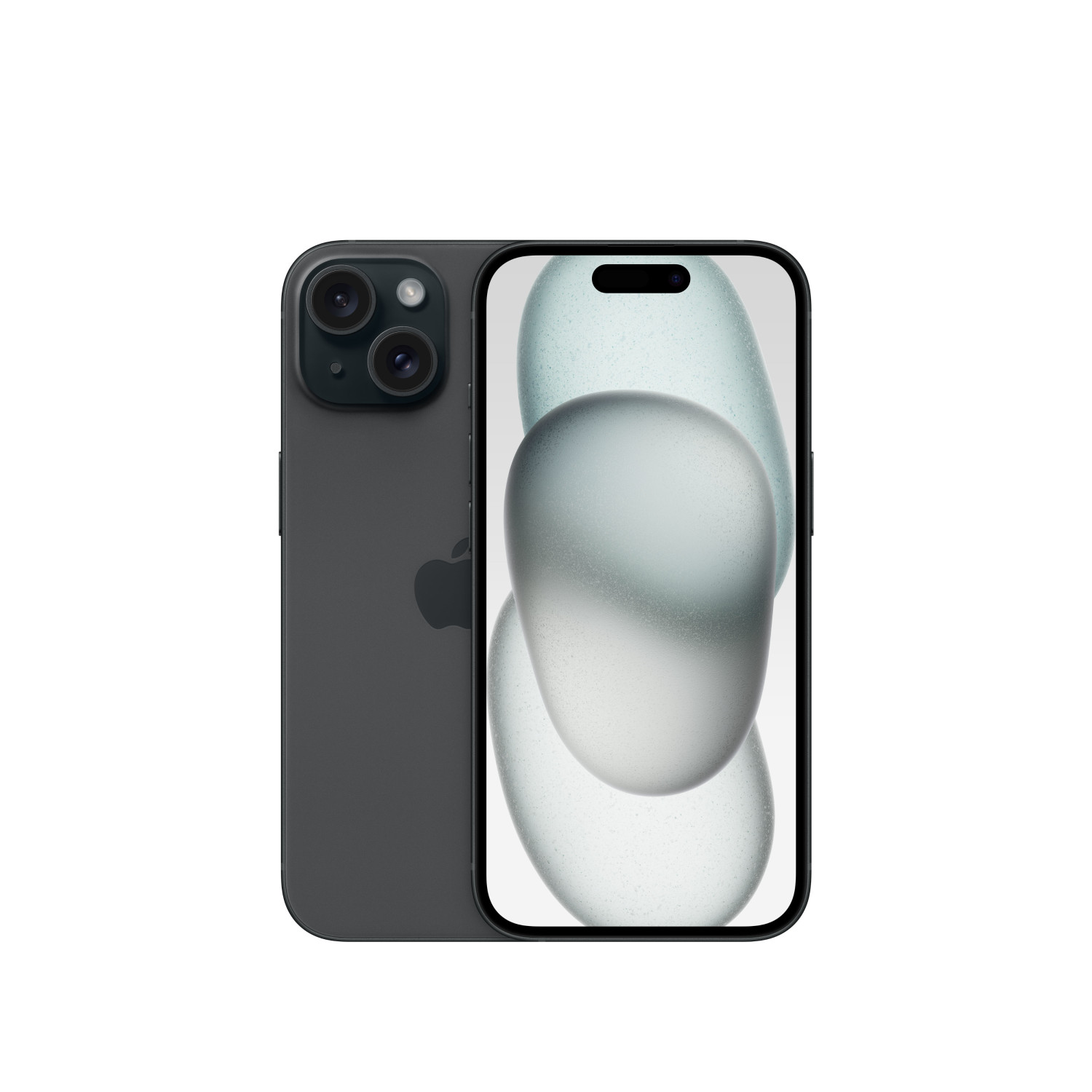 Ciemnoszary iPhone z podwójnym aparatem i ekranem z abstrakcyjnym wzorem.
