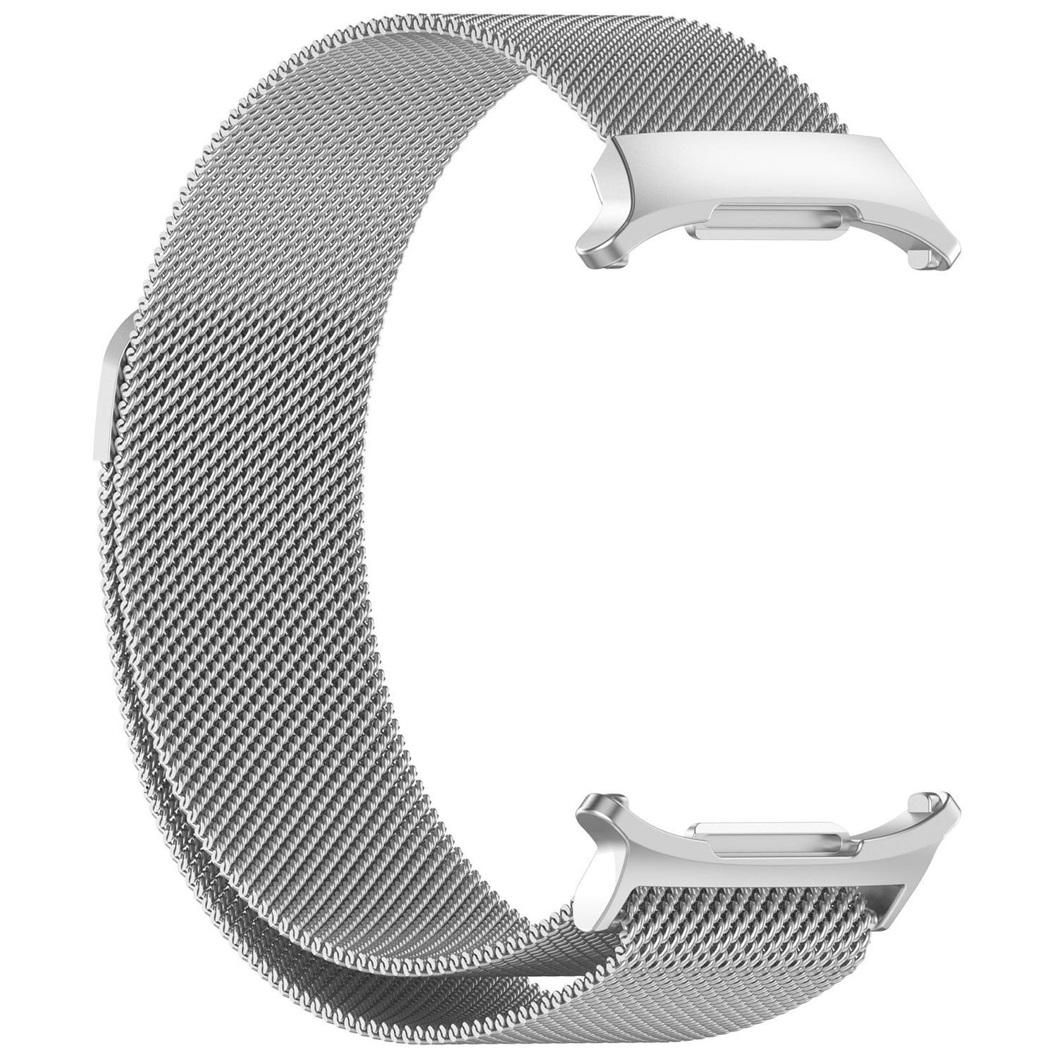 Ein silbernes Uhrenarmband mit Mesh-Design.