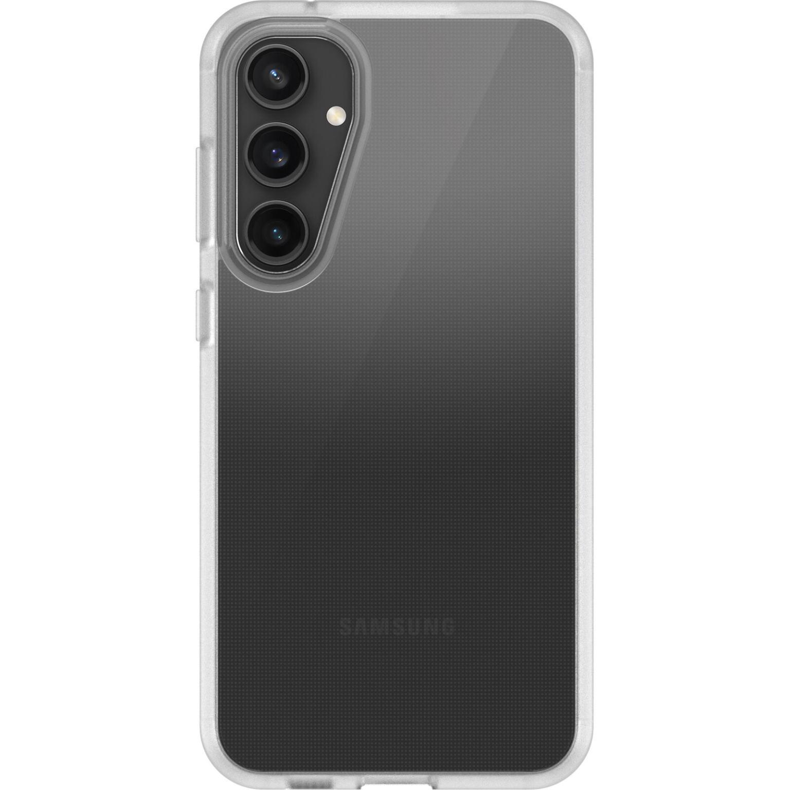 Custodia trasparente per telefono. La custodia è trasparente. Il telefono ha una fotocamera. È un telefono Samsung.