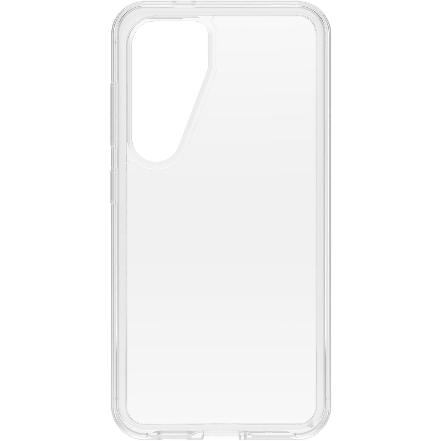 Una custodia trasparente per telefono. Fori per fotocamera e pulsanti. Trasparente.
