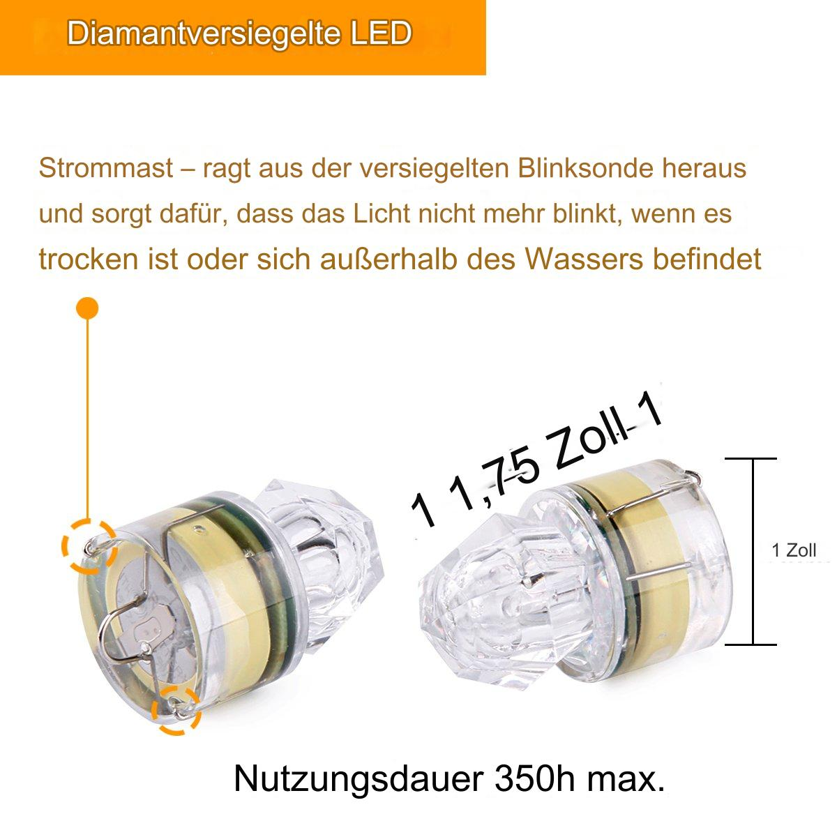 Nahaufnahme von zwei Lichtern mit Maßlinien. Ein Licht leuchtet, das andere nicht.