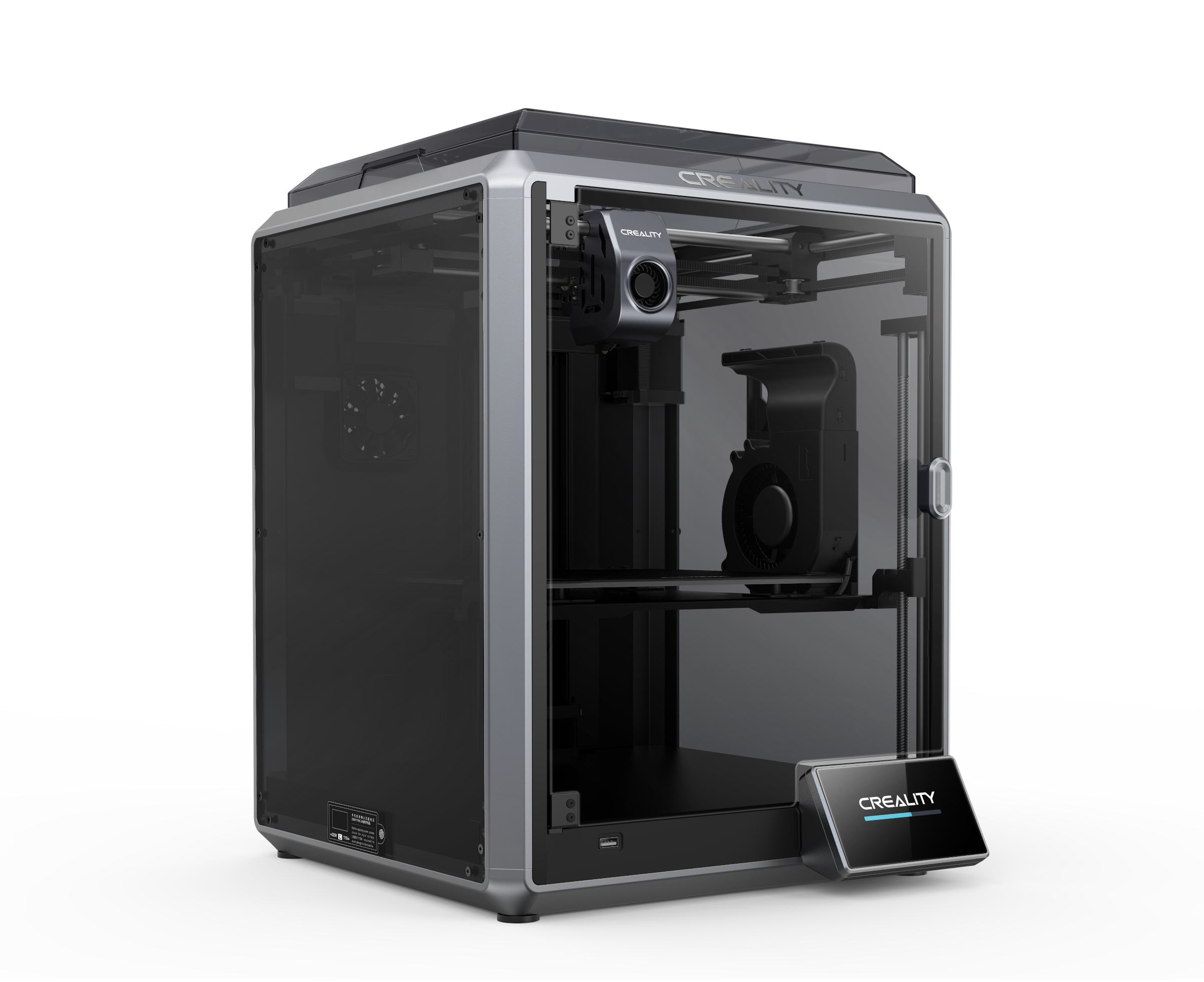Ein 3D-Drucker wird in einem transparenten Gehäuse gezeigt.